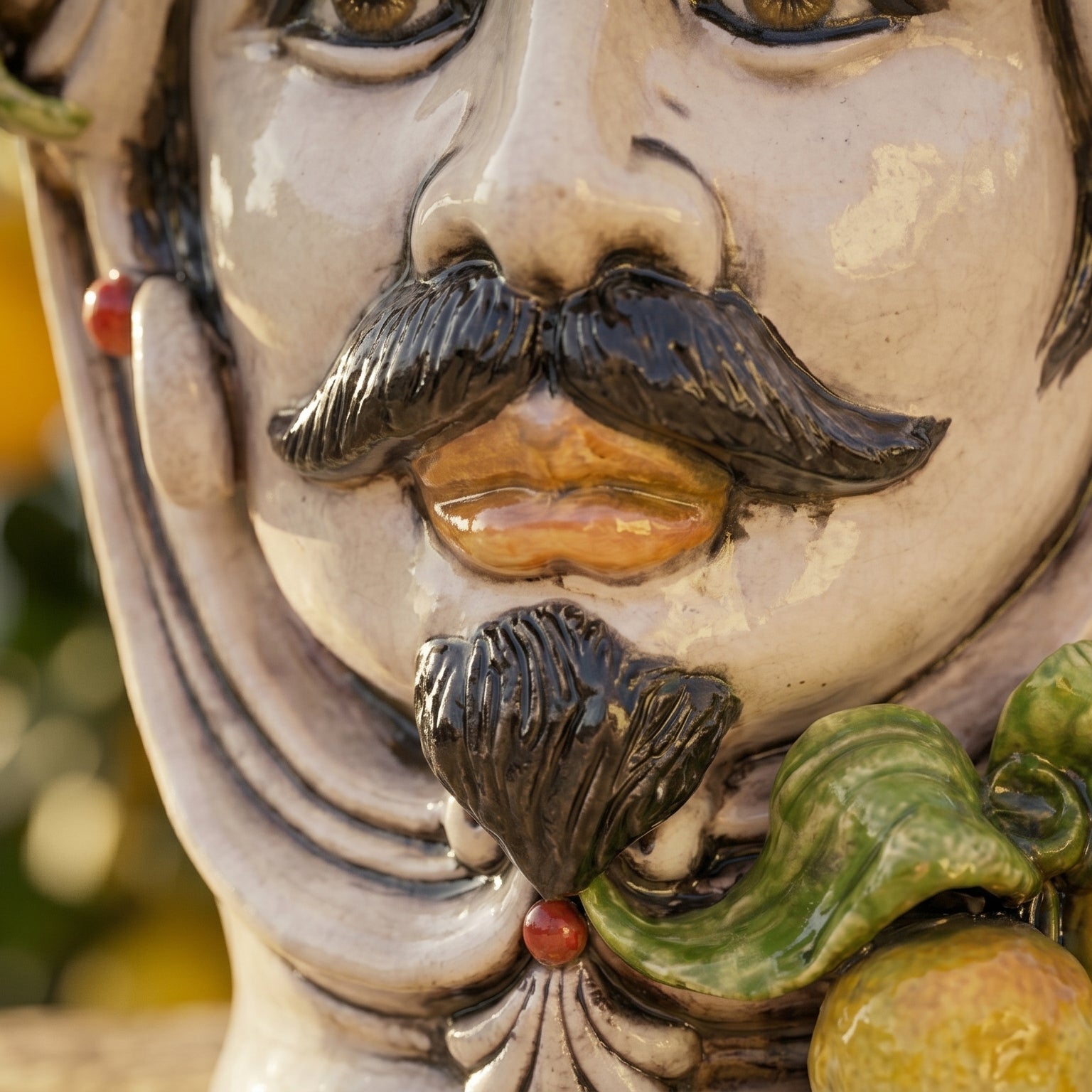 Sicilian Moor's Head with Lemons H 25 cm / 9.8", Man, Mother of Pearl – Testa di Moro from Caltagirone, Sicily