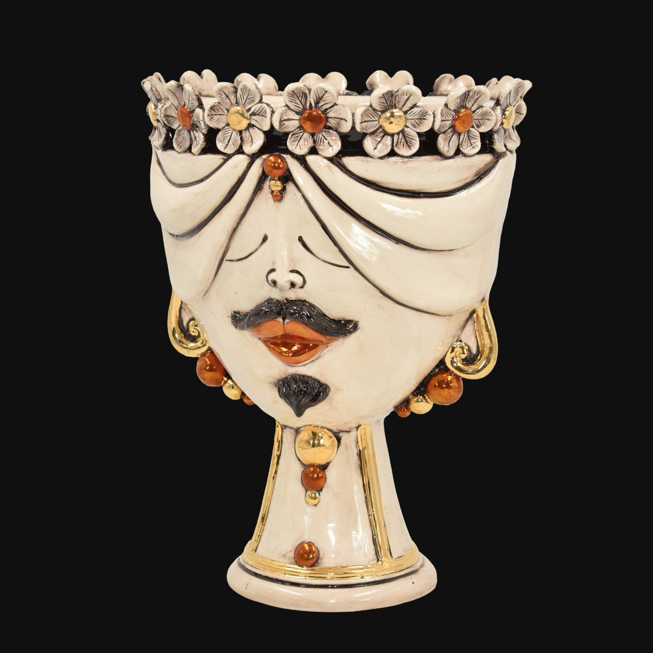 Zahira Man's Moor's Head with Flowers Mother of Pearl Antiqued with Gold and Lustres