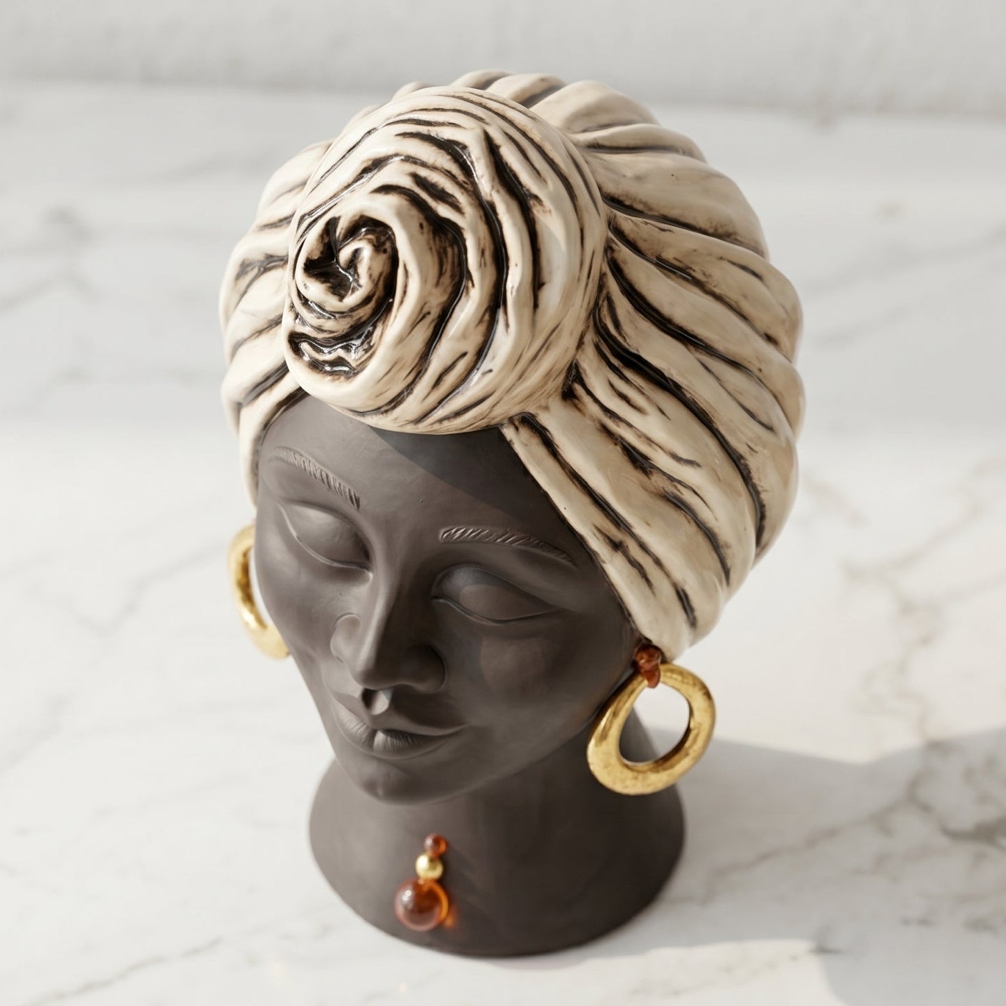 Sognia Moor's Head Vase H 40 cm / 15.7", Antique Mother of Pearl – Testa di Moro from Caltagirone, Sicily