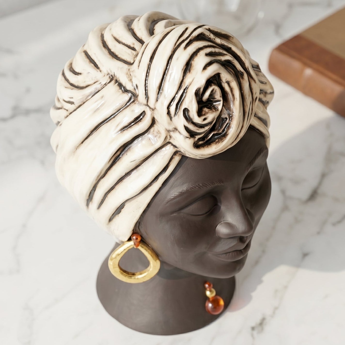 Sognia Moor's Head Vase H 40 cm / 15.7", Antique Mother of Pearl – Testa di Moro from Caltagirone, Sicily