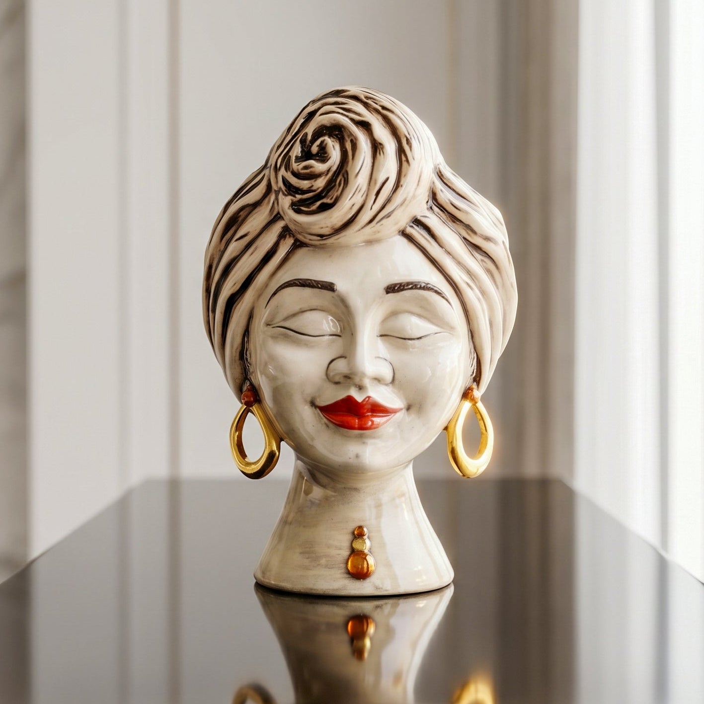 Sognia Sicilian Moor's Head H 40 cm / 15.7", Antique Mother of Pearl – Testa di Moro from Caltagirone, Sicily