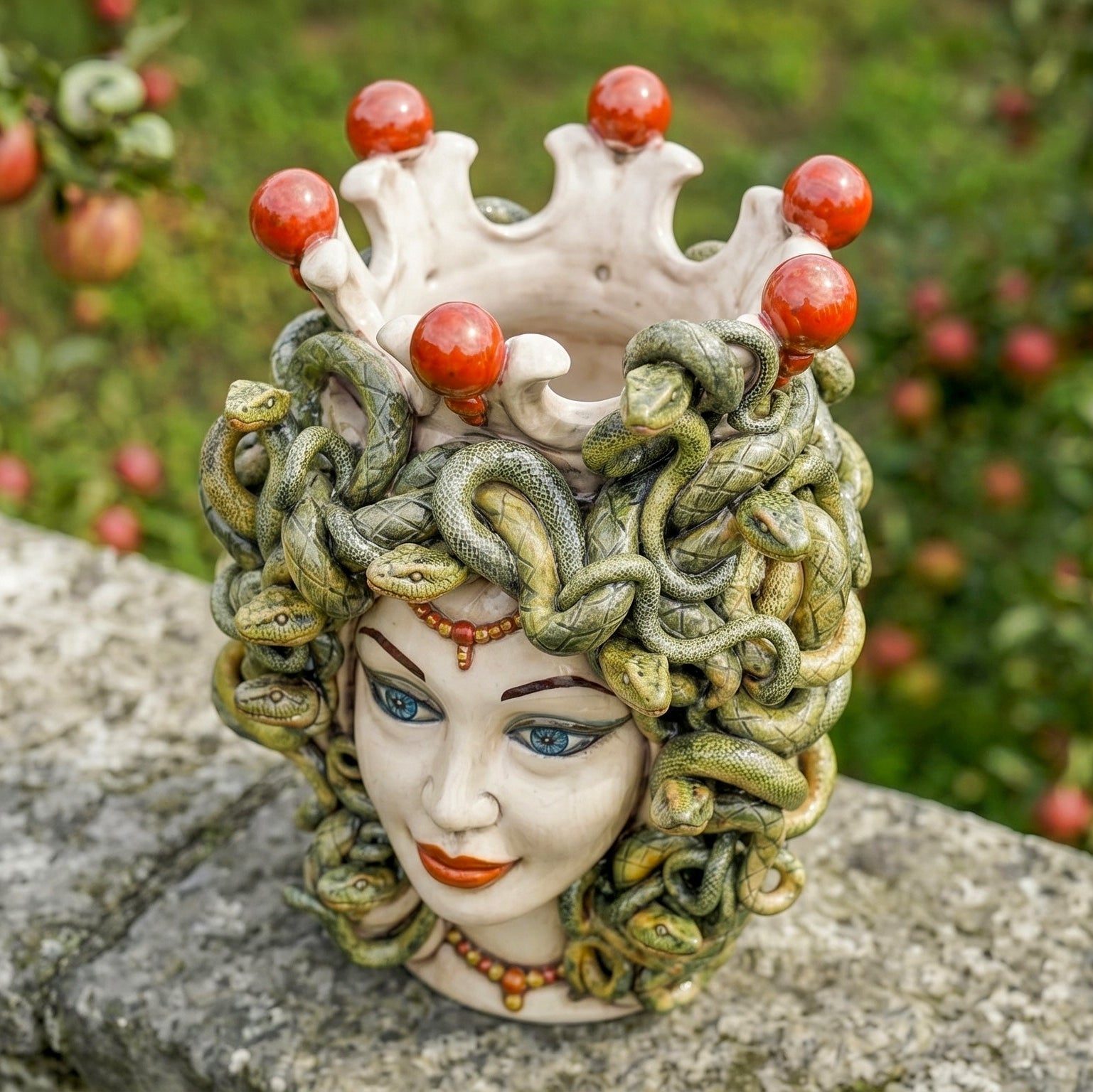Medusa Head Vase H 38 cm / 15", Mother of Pearl – Testa di Moro from Caltagirone, Sicily