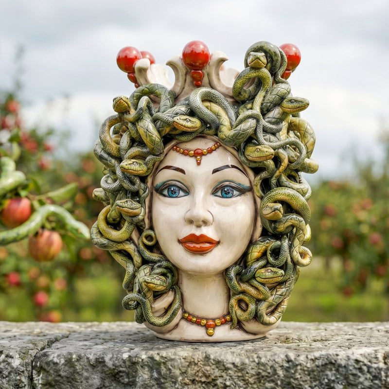 Medusa Head Vase H 38 cm / 15", Mother of Pearl – Testa di Moro from Caltagirone, Sicily