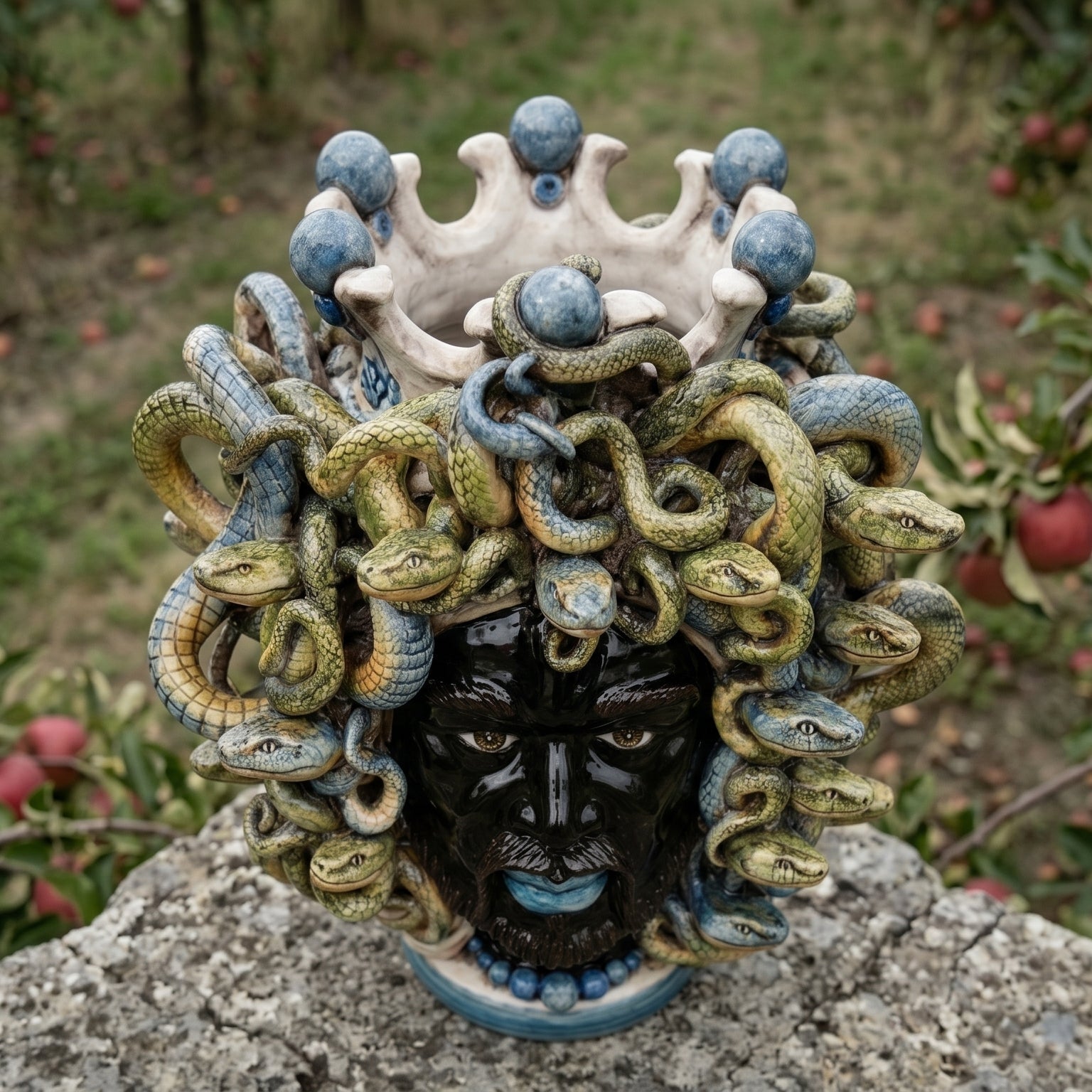 Testa di Moro Vase with Beads H 25 cm / 9.8" – Testa di Moro from Caltagirone, Sicily