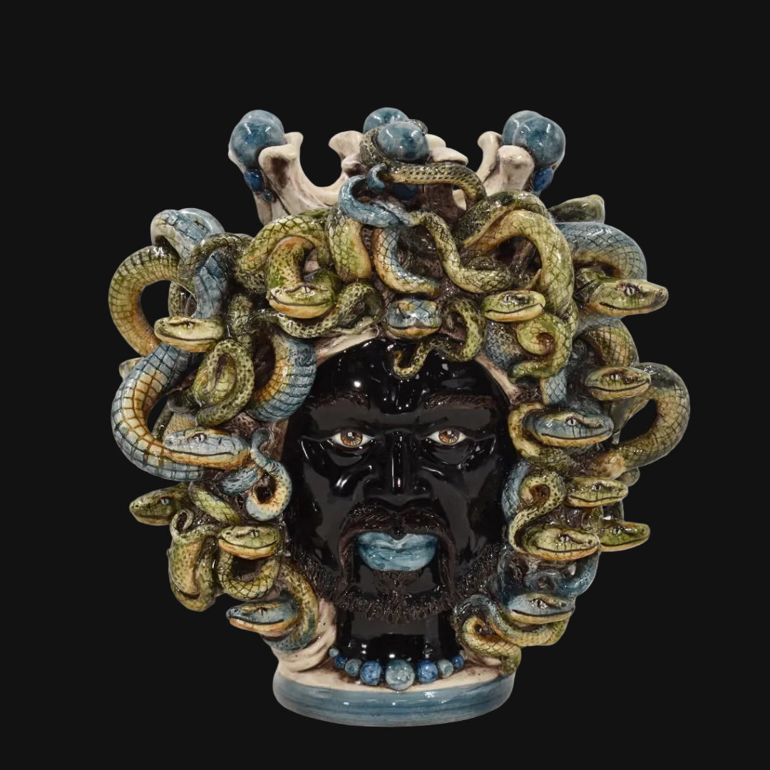 Testa di Moro Vase with Beads H 25 cm / 9.8" – Testa di Moro from Caltagirone, Sicily