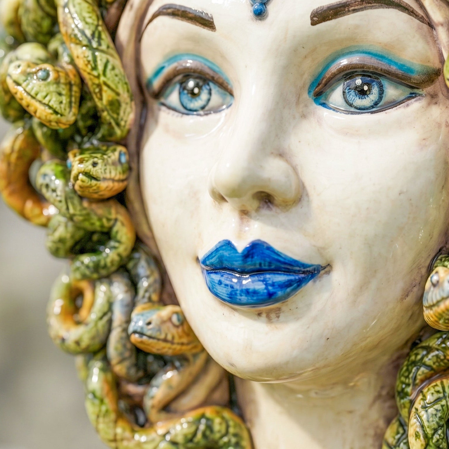 Medusa Head Vase H 38 cm / 15", Antique Mother of Pearl – Testa di Moro from Caltagirone, Sicily