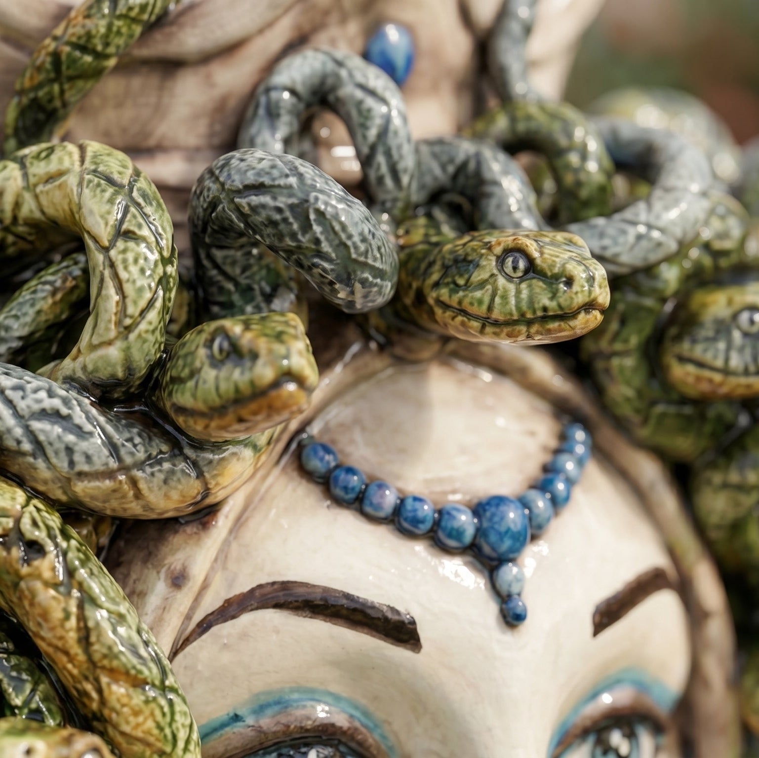Medusa Head Vase H 38 cm / 15", Antique Mother of Pearl – Testa di Moro from Caltagirone, Sicily