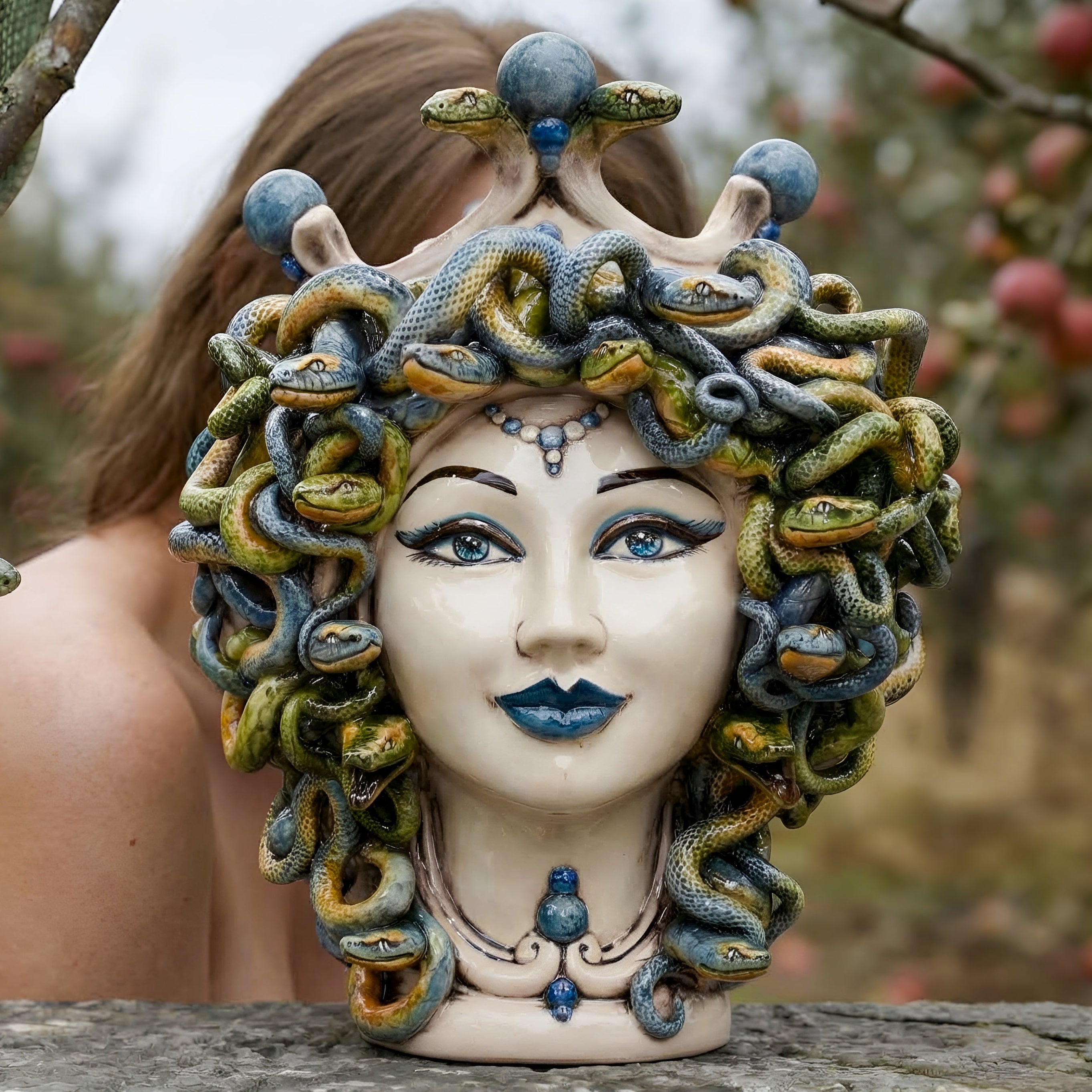 Testa h 30 medusa Madreperla Antichizzato con perline blu