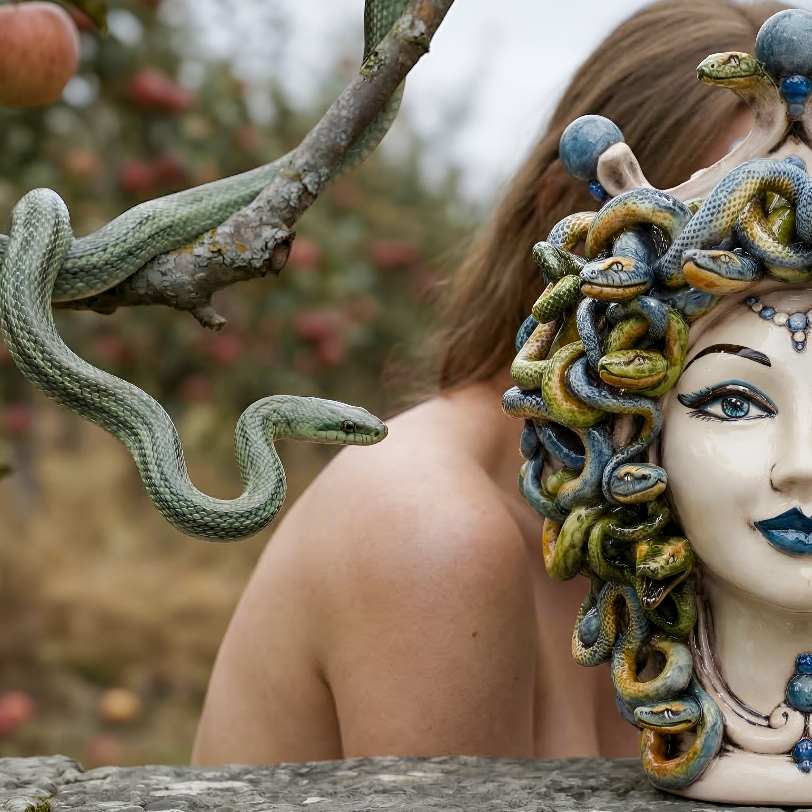 Medusa Head Vase H 30 cm / 11.8", Antique Mother of Pearl – Testa di Moro from Caltagirone, Sicily