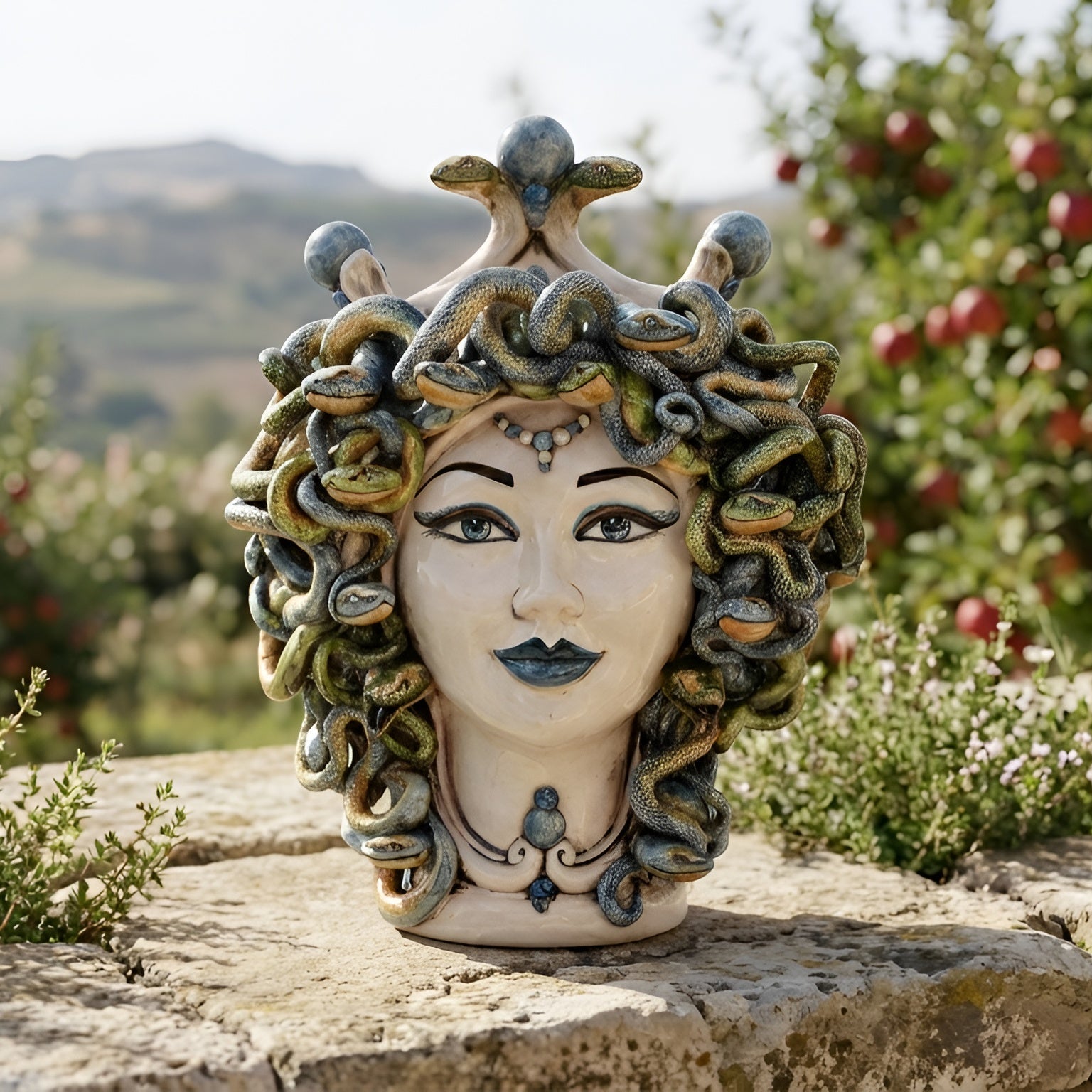 Medusa Head Vase H 30 cm / 11.8", Antique Mother of Pearl – Testa di Moro from Caltagirone, Sicily