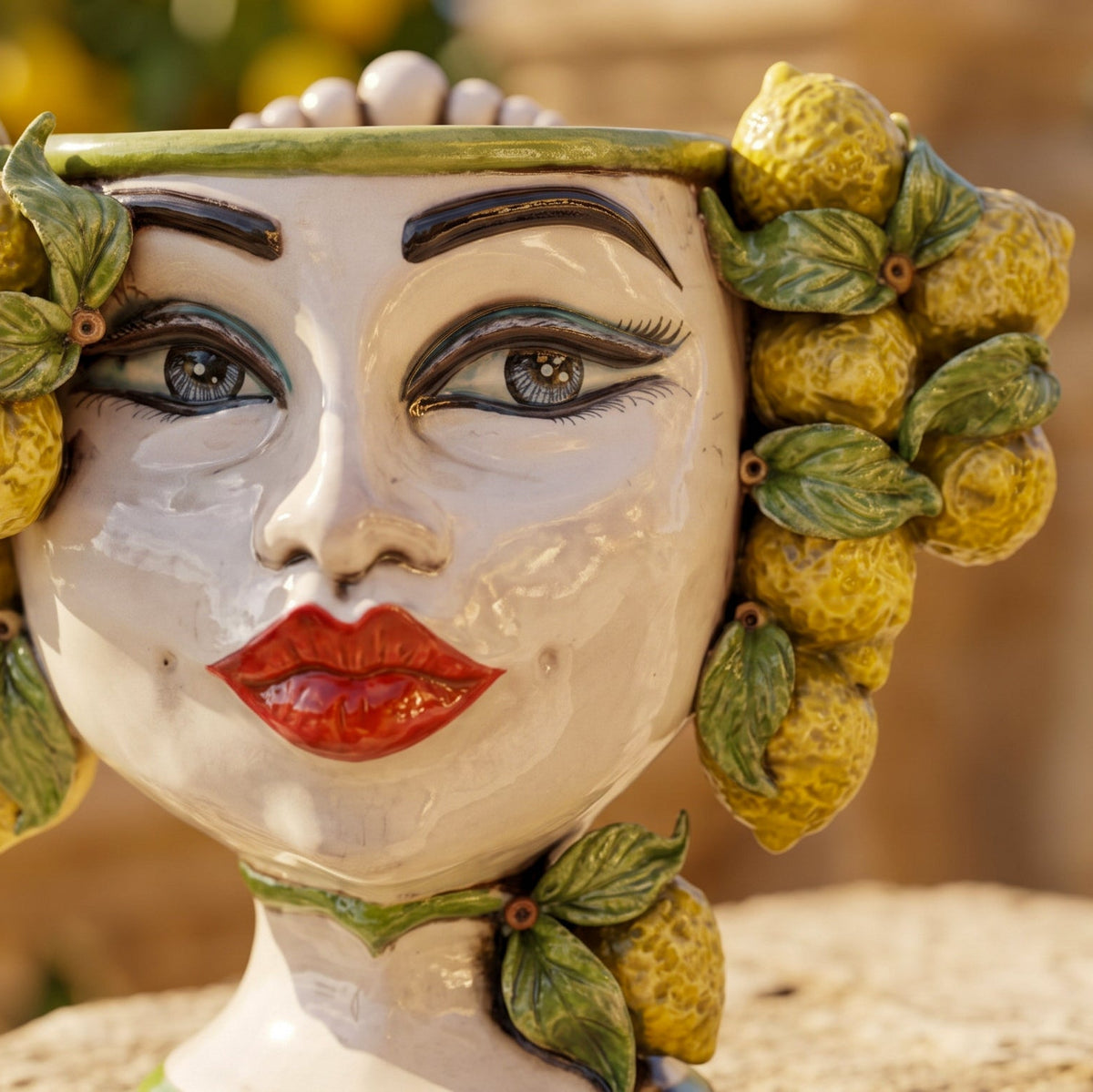 Testa di Moro con Limoni h 20 cm - Donna, Madreperla Colorato  | Ceramica Caltagirone