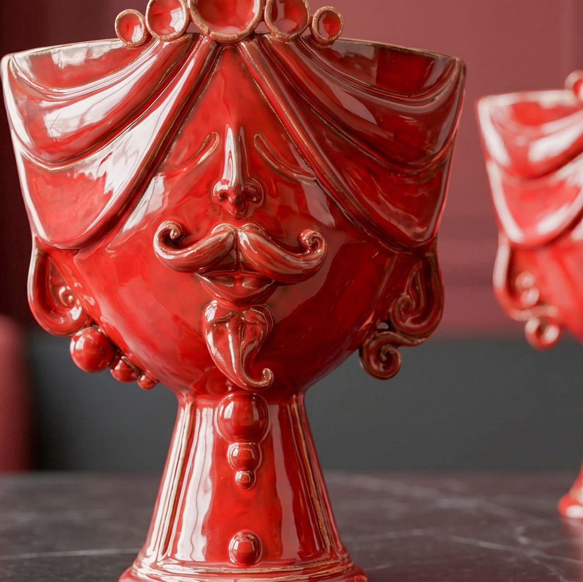 Zahira Sicilian Head Vase H 30 cm / 11.8", Male, Fire Red – Testa di Moro from Caltagirone, Sicily