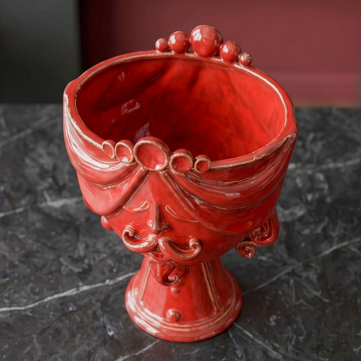 Zahira Sicilian Head Vase H 30 cm / 11.8", Male, Fire Red – Testa di Moro from Caltagirone, Sicily