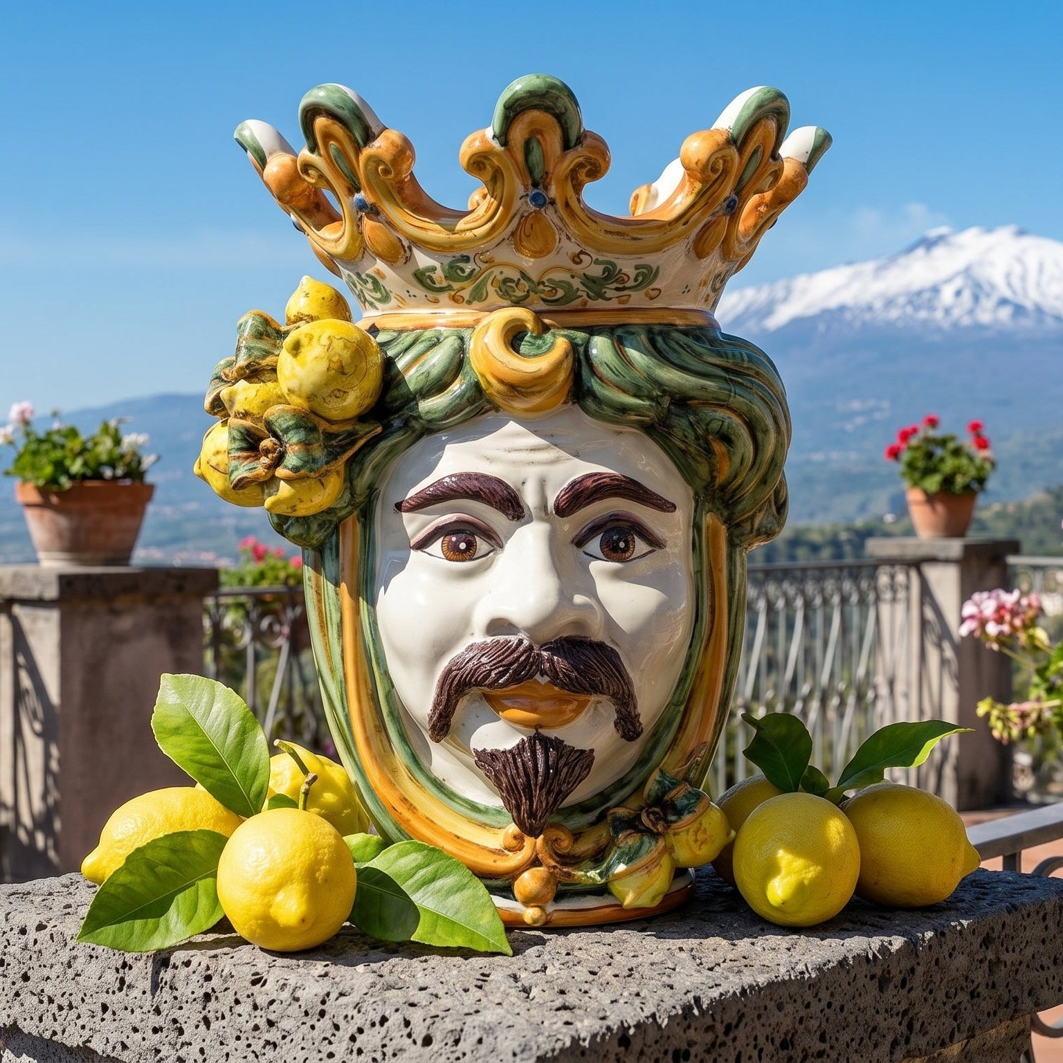 Ceramic Head with lemons h 40 green/orange male