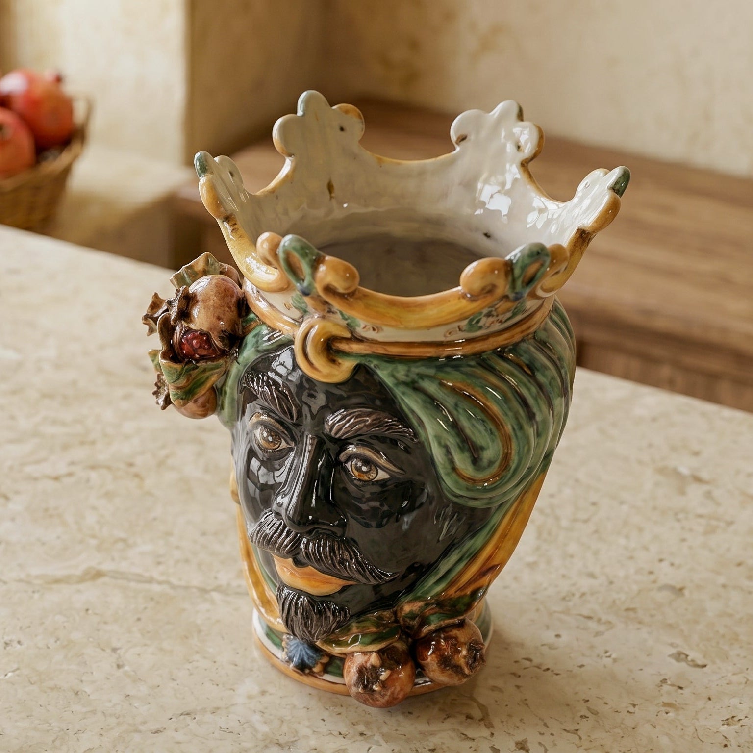Ceramic Head with lemons h 25 green/orange male