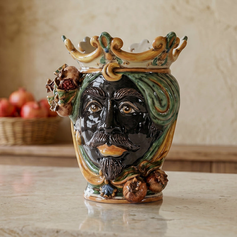 Ceramic Head with lemons h 25 green/orange male