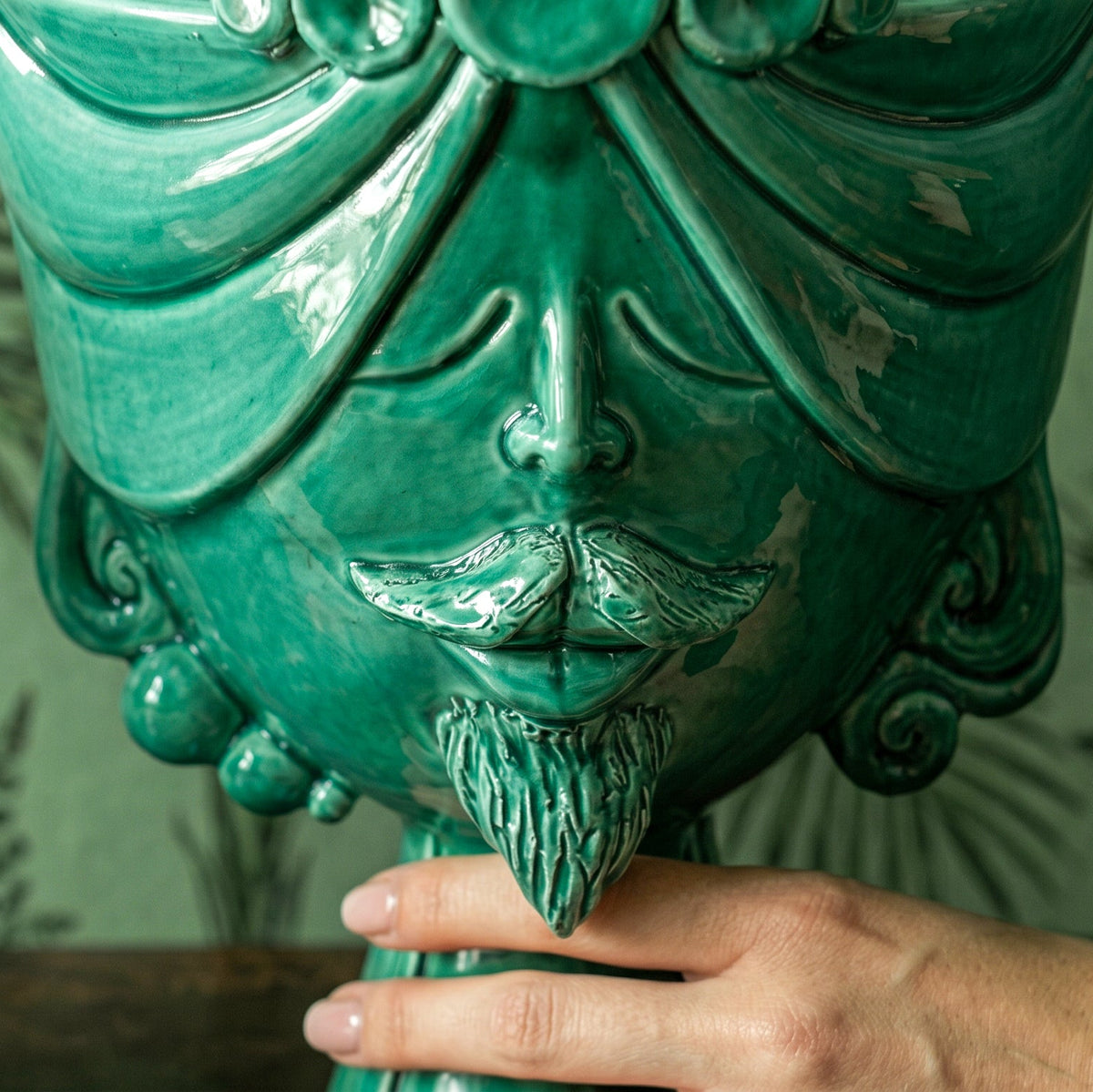 Zahira Sicilian Moor's Head H 30 cm / 11.8", Man, Emerald Green – Testa di Moro from Caltagirone, Sicily