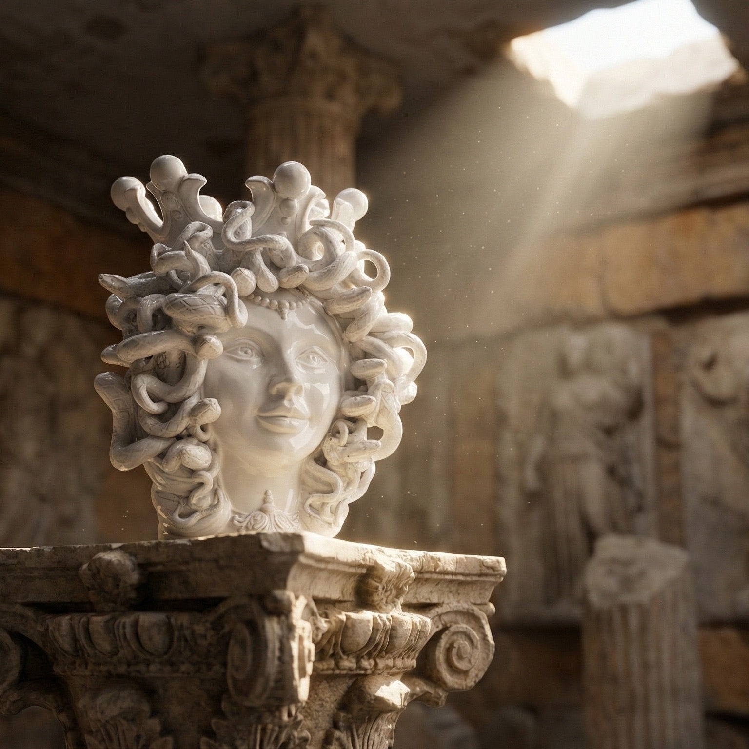 Sicilian Medusa Head Vase h 38 cm / 15¾" — White Line | Testa di Moro from Caltagirone, Sicily