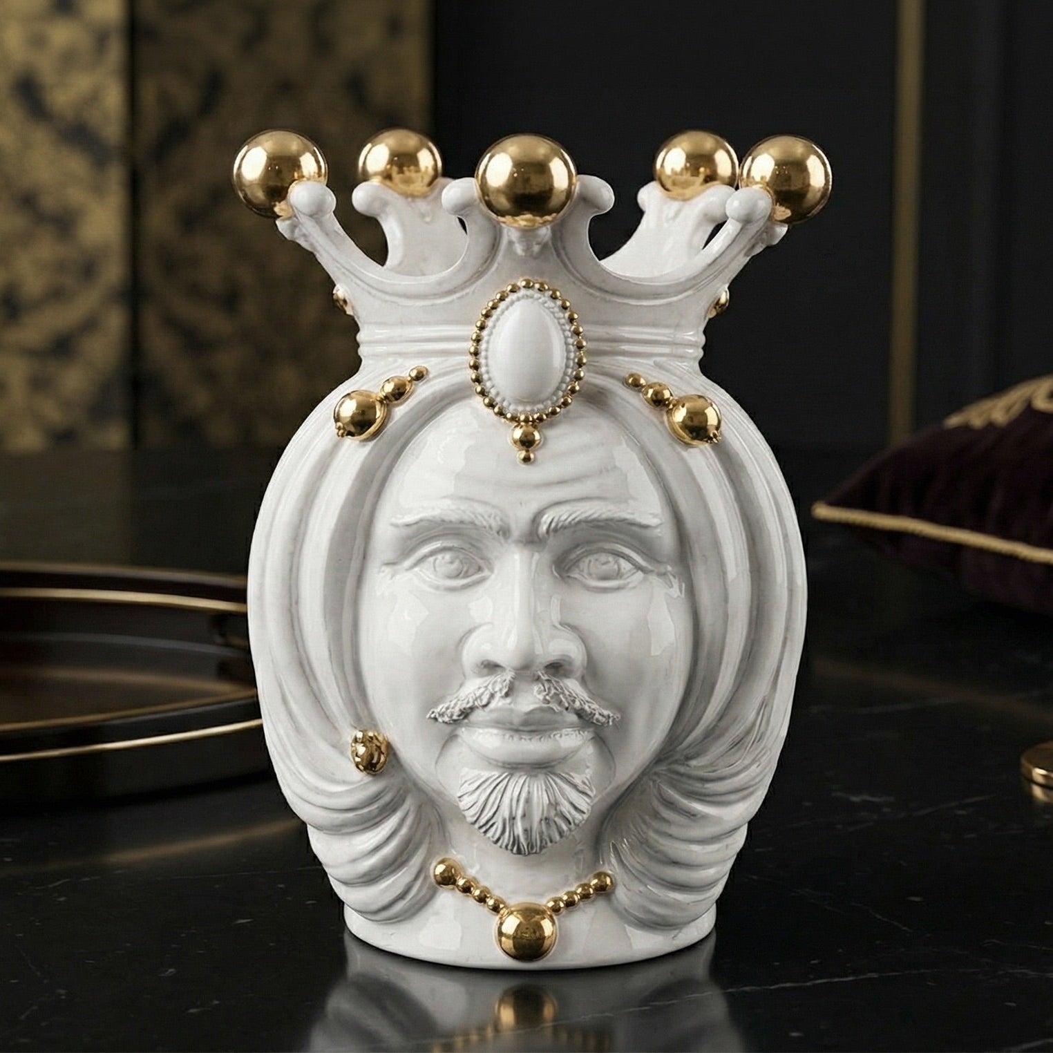 Sicilian Head Vase H 38 cm / 15", Man – Testa di Moro from Caltagirone, Sicily