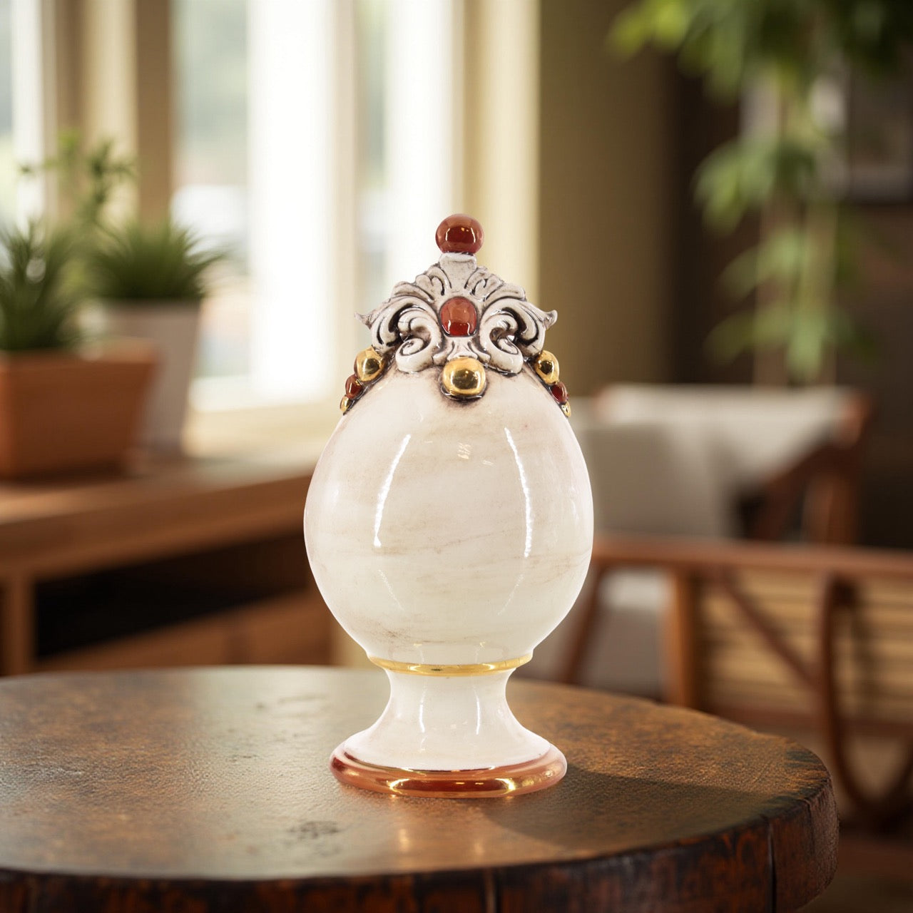 Ceramic egg h 18 Mother of Pearl Gold and Lusters - Caltagirone Ceramics