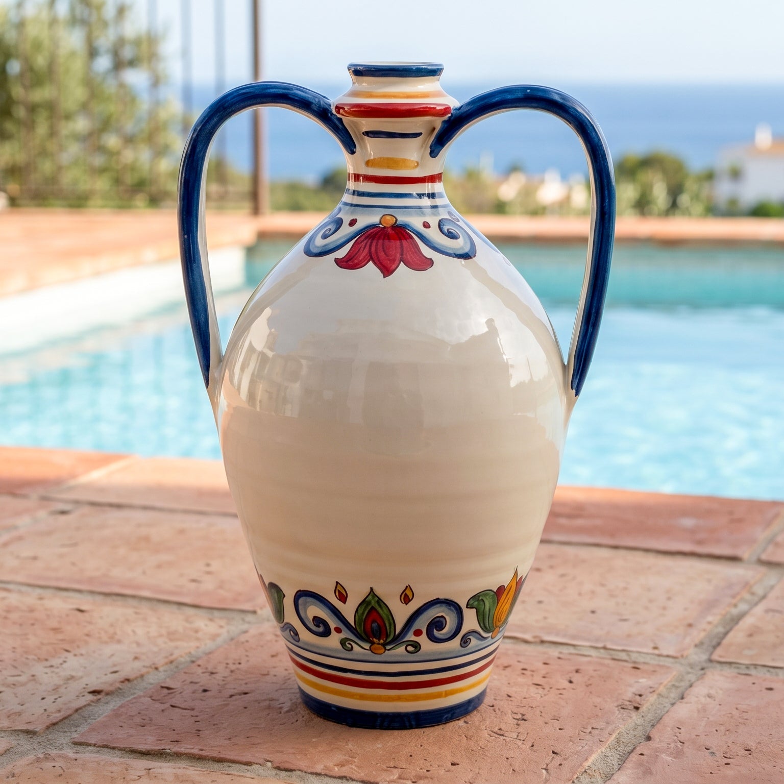 Ornamental Flask with Handles H 35 cm / 13¾" in Caltagirone Ceramic — Decoro Sicily