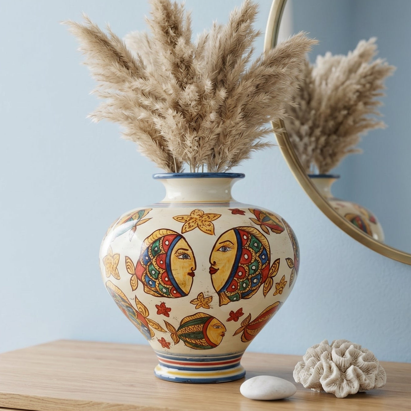 Ball Vase in Caltagirone Ceramic — Fish Décor