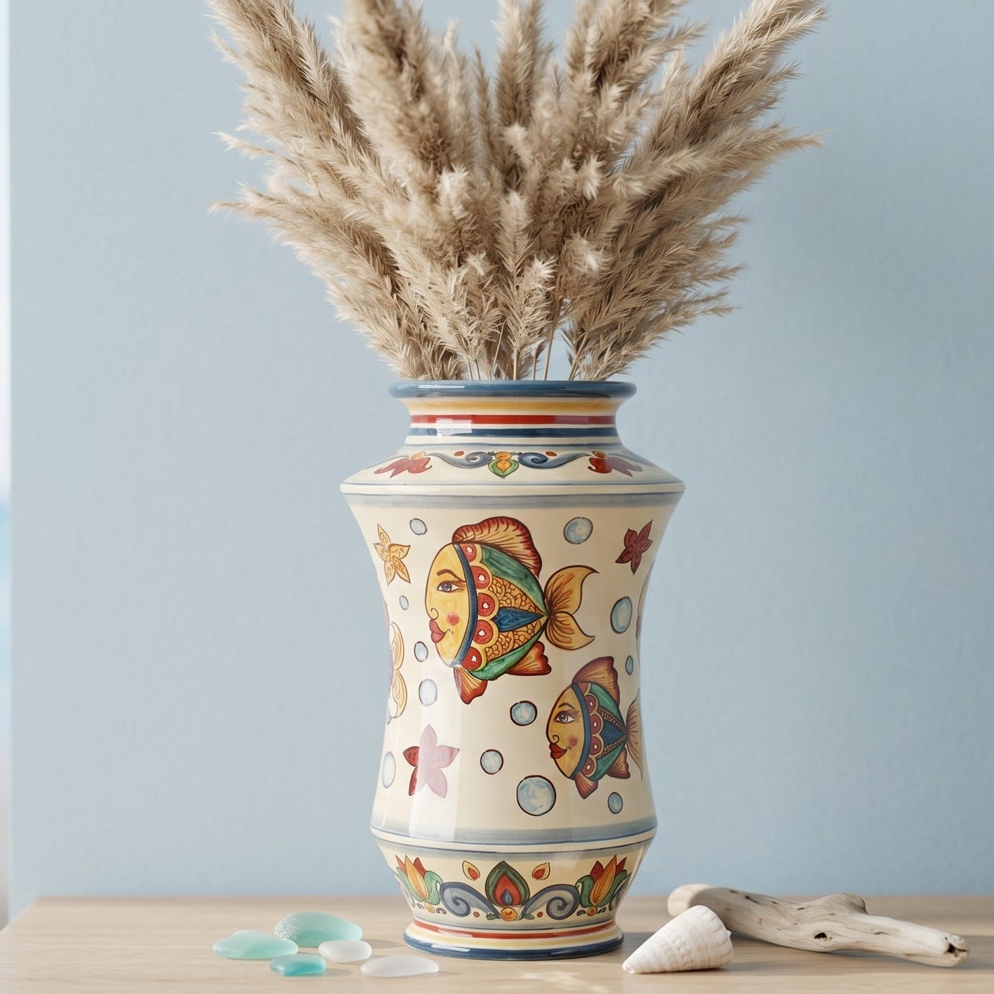 Albarello Vase in Caltagirone Ceramic — Fish Décor