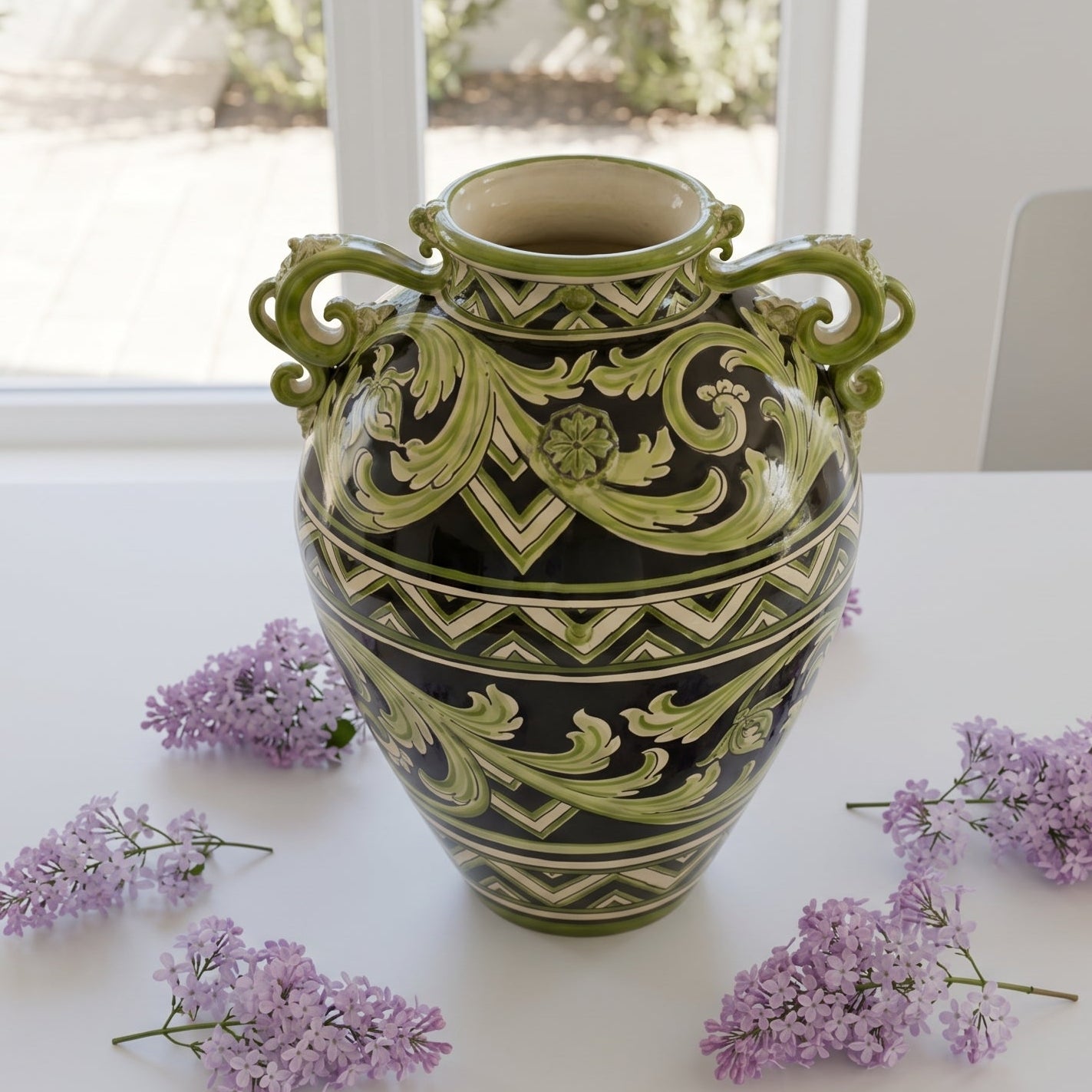 Caltagirone Ceramic Vase H 50 cm / 19¾" — Parigi Line Black and Green