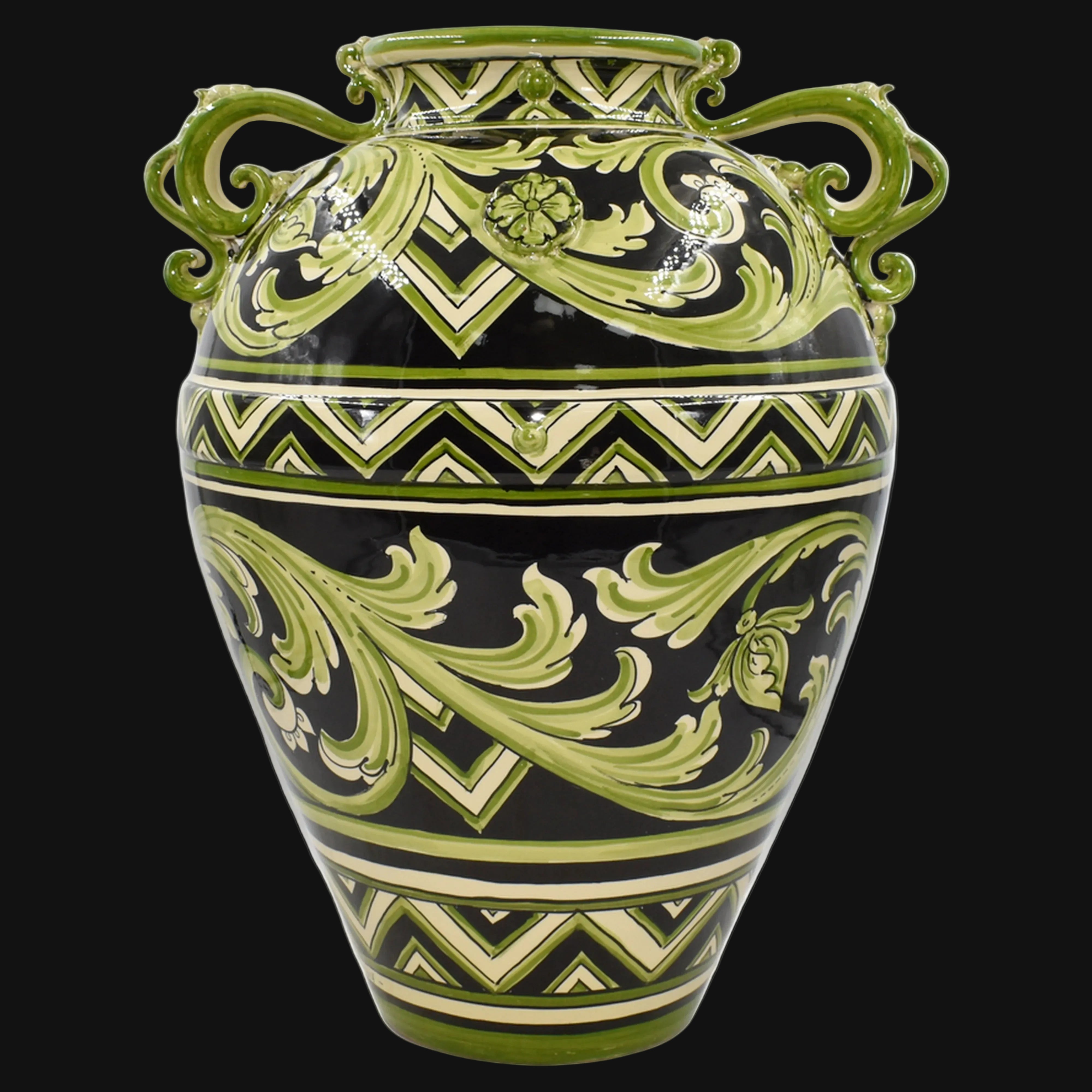 Caltagirone Ceramic Vase H 50 cm / 19¾" — Parigi Line Black and Green