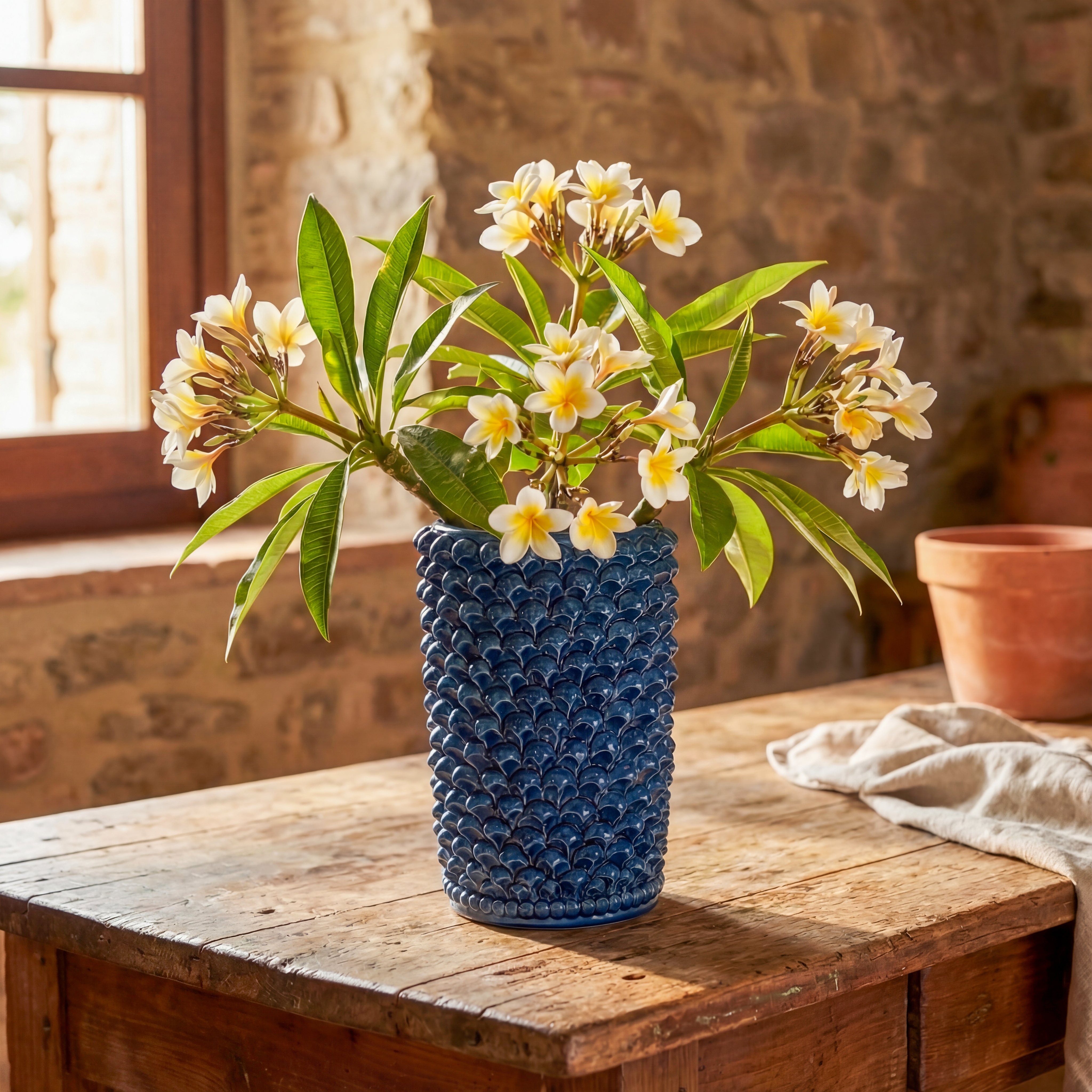 Caltagirone handmade pinecone vase modeled by hand height 25/40 in integral blue