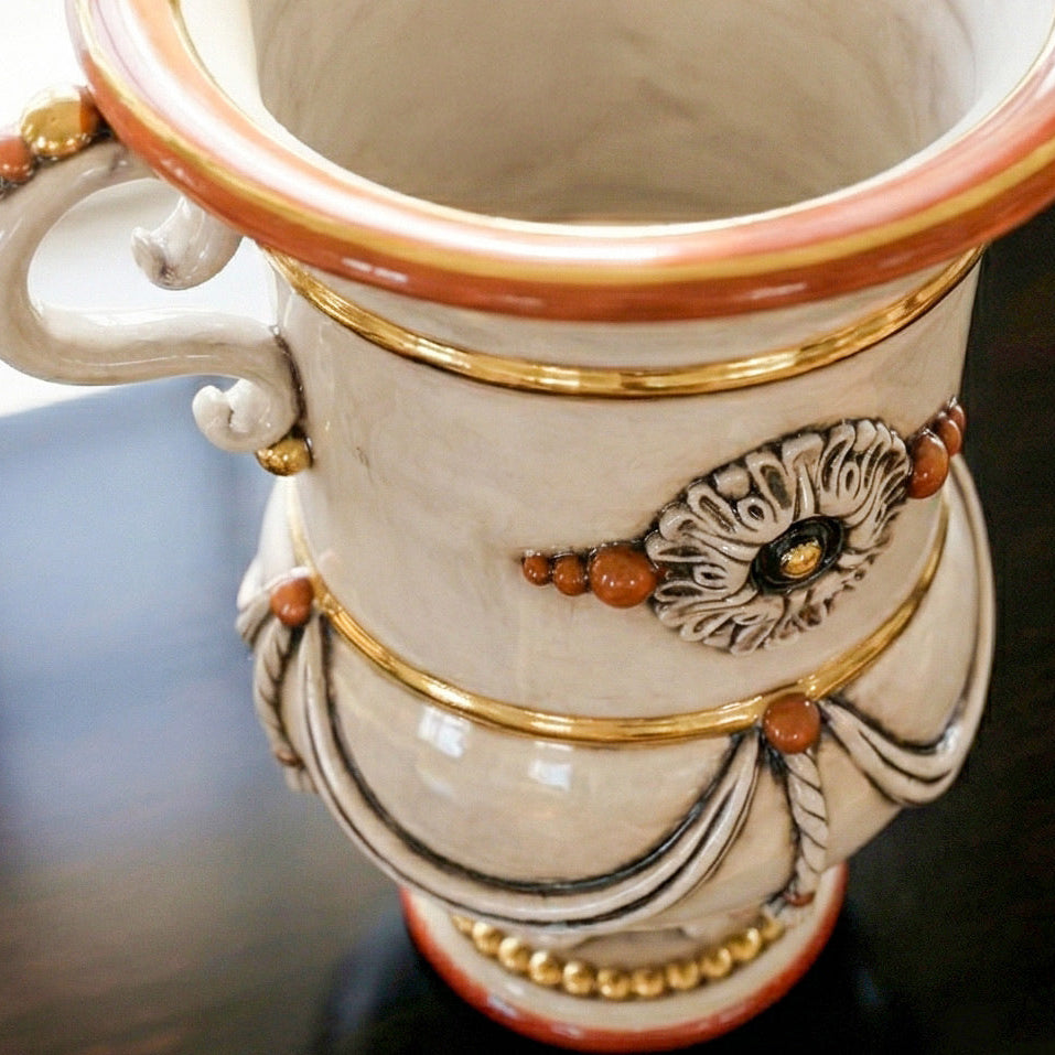 Large Italian Floor Vase H 31 cm / 12.2", Mother of Pearl – Sicilian majolica handcrafted in Caltagirone