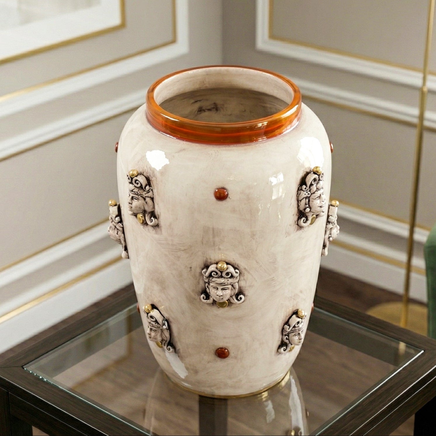 Sicilian Moor's Head H 40 cm / 15.7", Antique Mother of Pearl – Testa di Moro from Caltagirone, Sicily