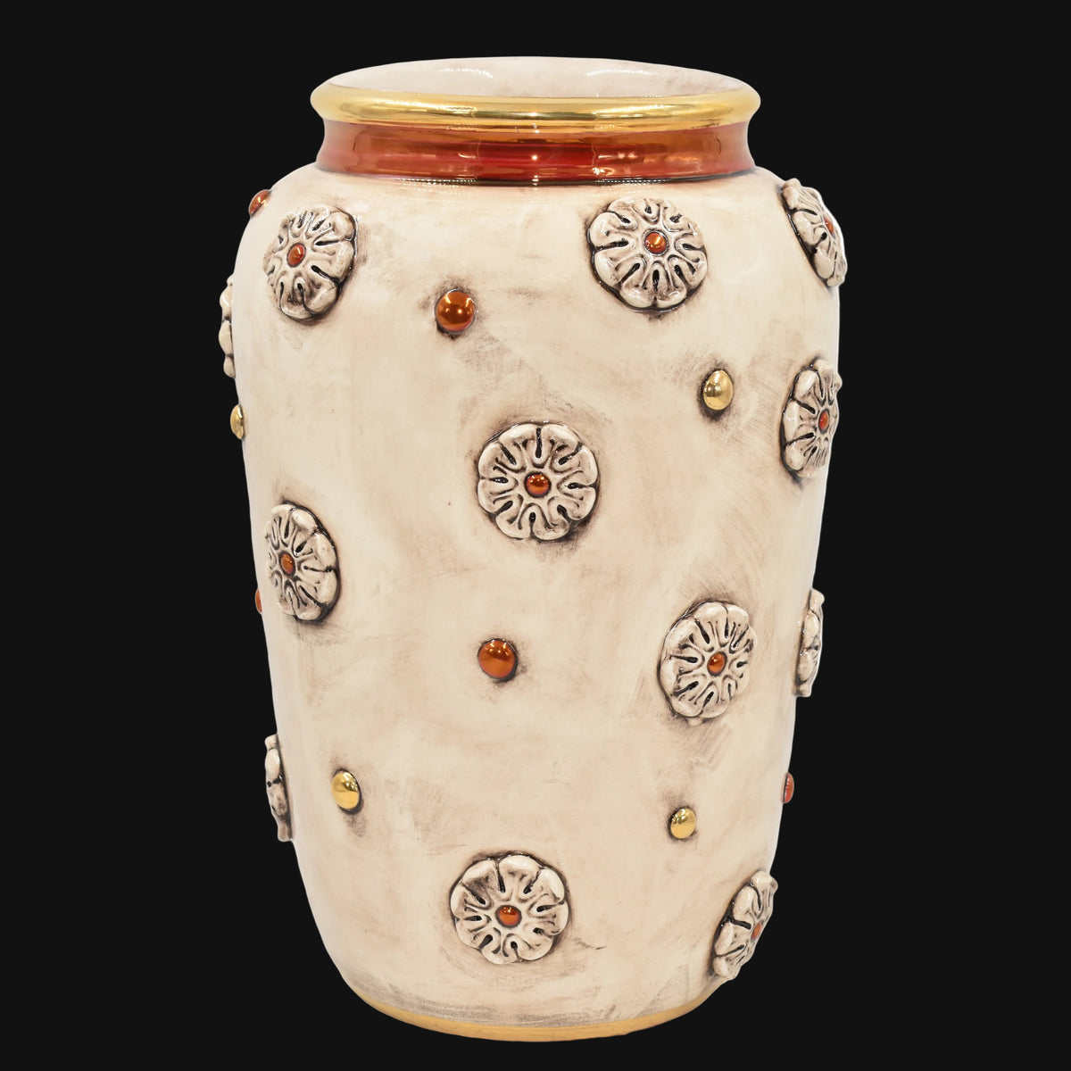Italian Ceramic Vase with Rosette H 37 cm / 14½", Antique Mother of Pearl, Gold and Lustre – Sicilian majolica handcrafted in Caltagirone
