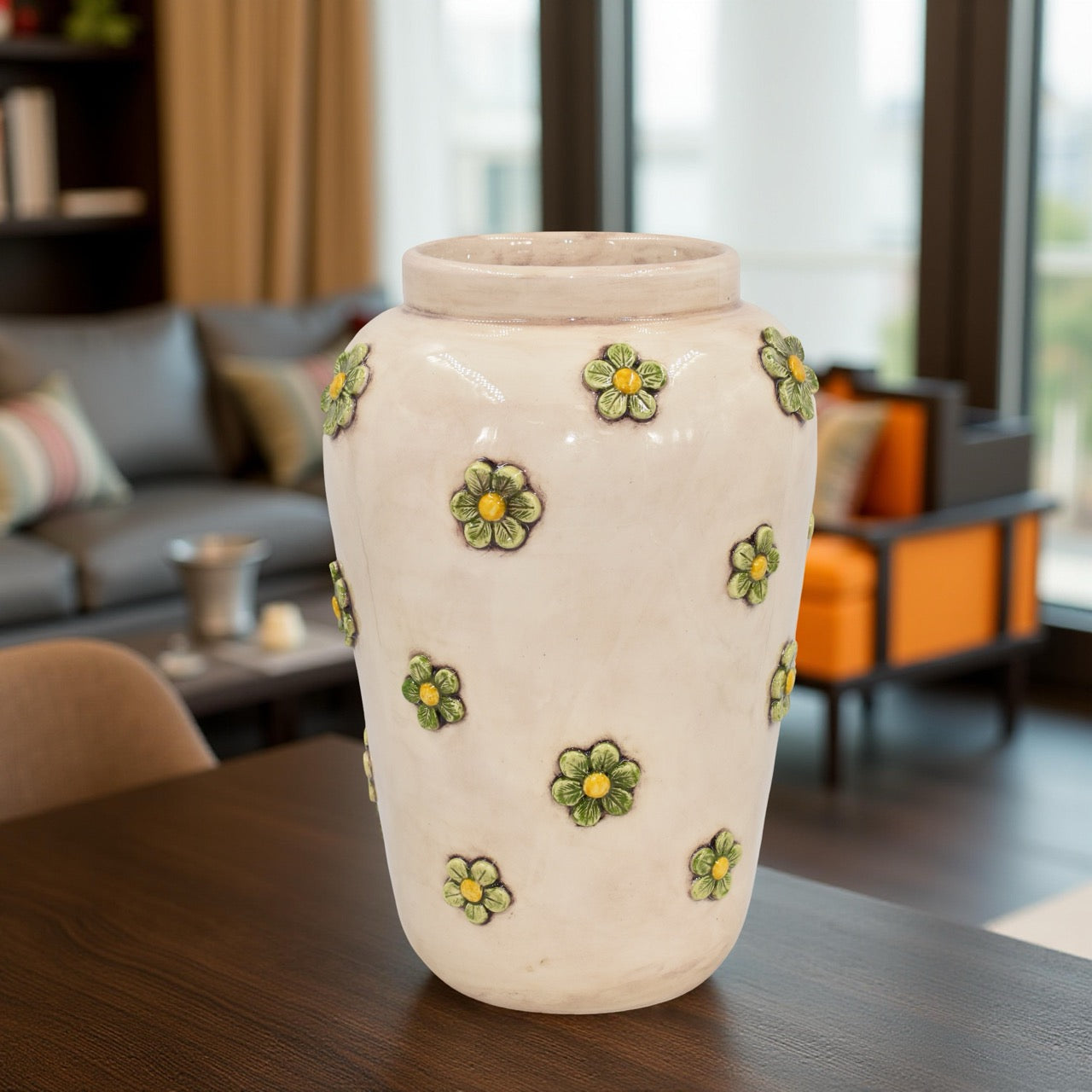 40cm mother-of-pearl flower vase with yellow and green flowers