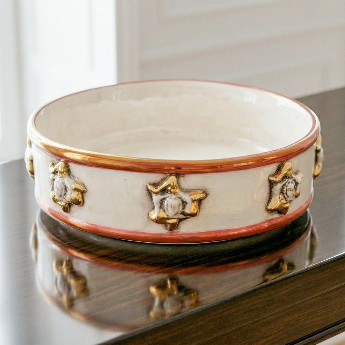 Sicilian Ceramic Trinacria Centerpiece Ø 20 cm / Ø 7¾", Antique Mother of Pearl, Gold and Lustre – Caltagirone Ceramic – Sicilian artisan tradition