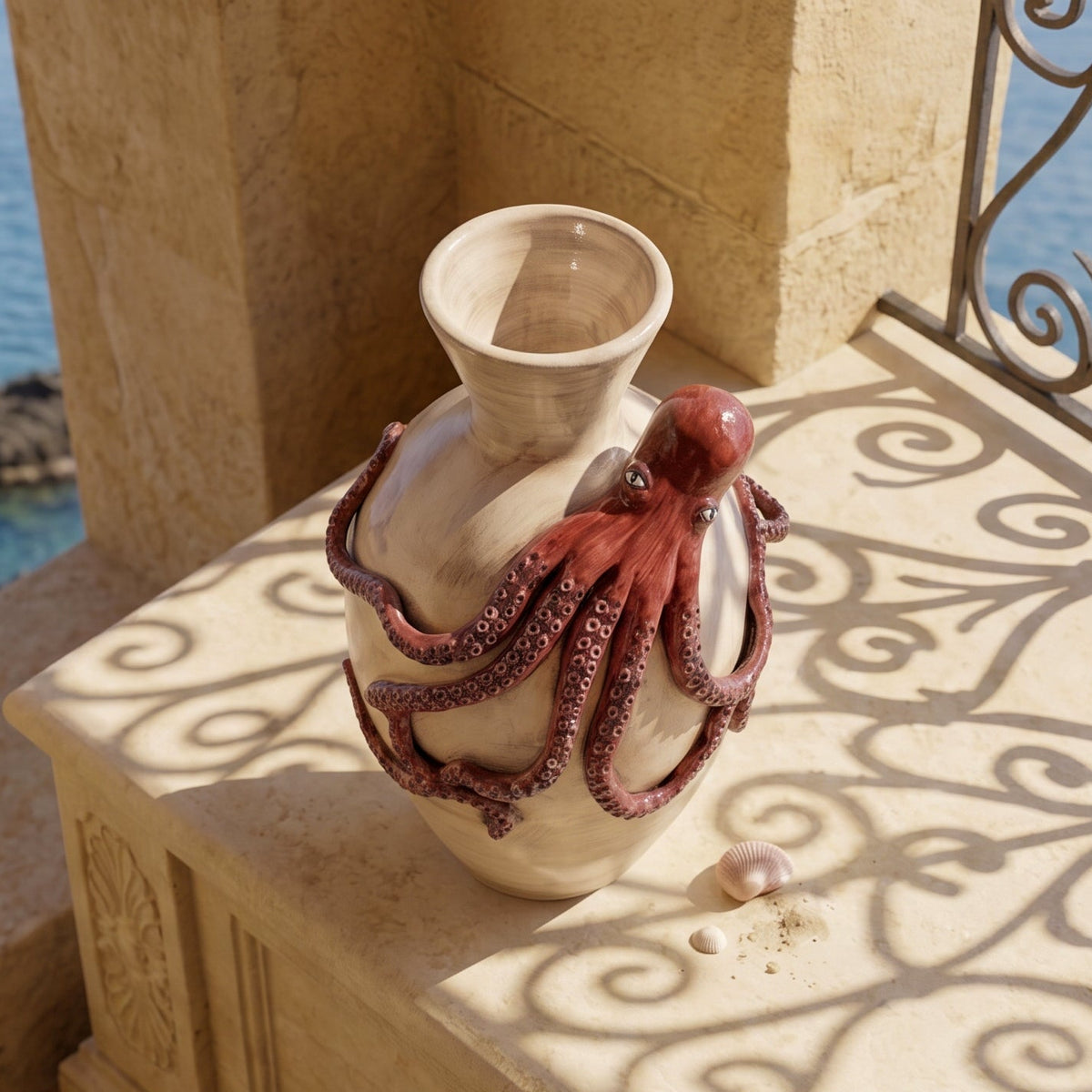 Italian Octopus Vase H 40 cm / 15.7", Antique Mother of Pearl – Italian ceramic from Caltagirone, Sicily