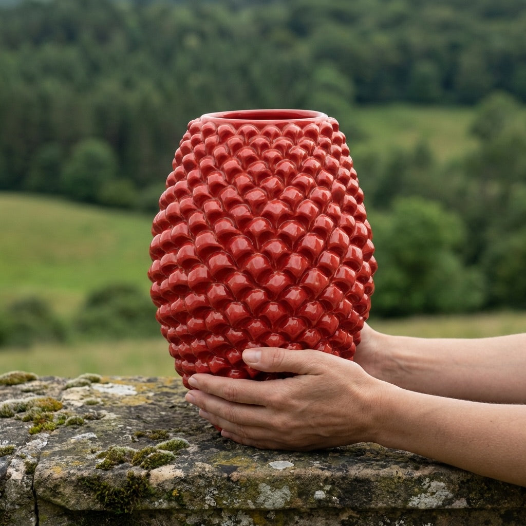 Caltagirone handmade pinecone vase modeled by hand height 25 cm