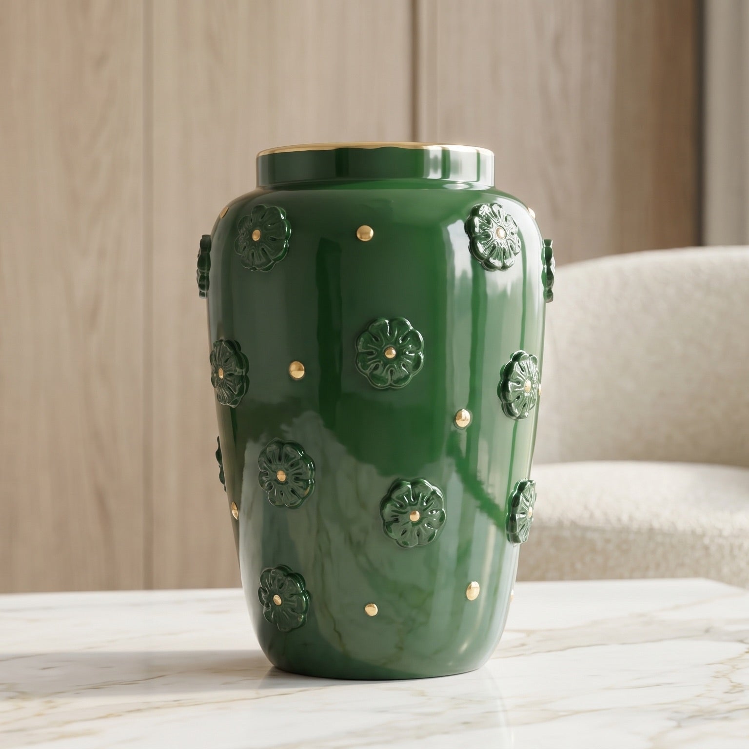 Italian Ceramic Vase H 37 cm / 14.6", Antique Green – Sicilian majolica handcrafted in Caltagirone
