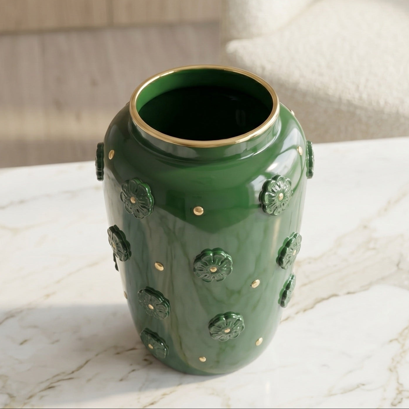 Italian Ceramic Vase H 37 cm / 14.6", Antique Green – Sicilian majolica handcrafted in Caltagirone