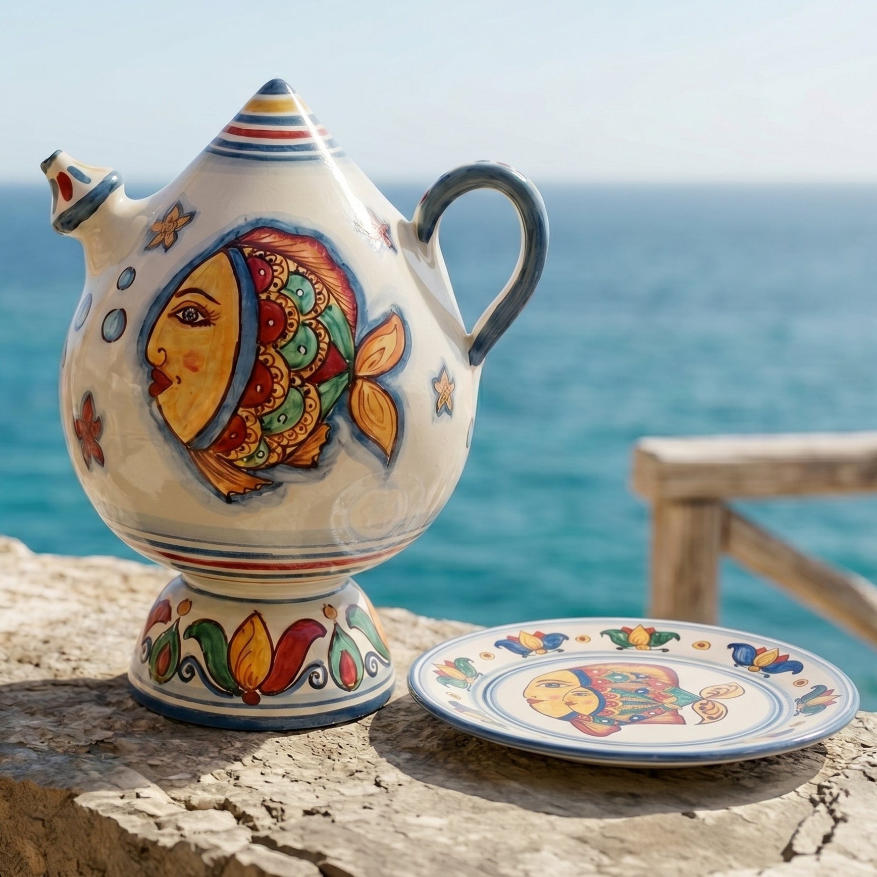 Sicilian Bummulu Water Jug H 25 cm / 9.8" – Sicilian majolica handcrafted in Caltagirone