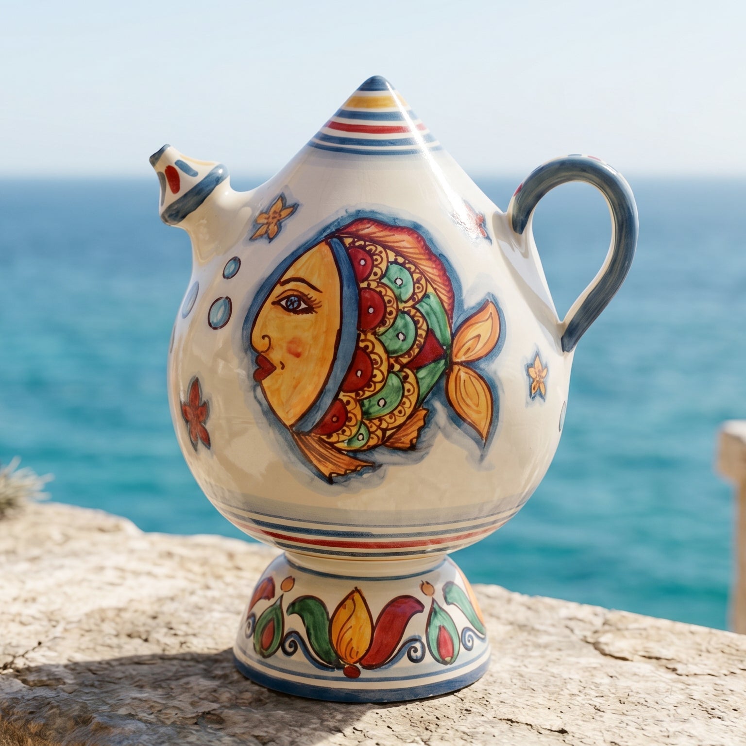 Sicilian Bummulu Water Jug H 25 cm / 9.8" – Sicilian majolica handcrafted in Caltagirone