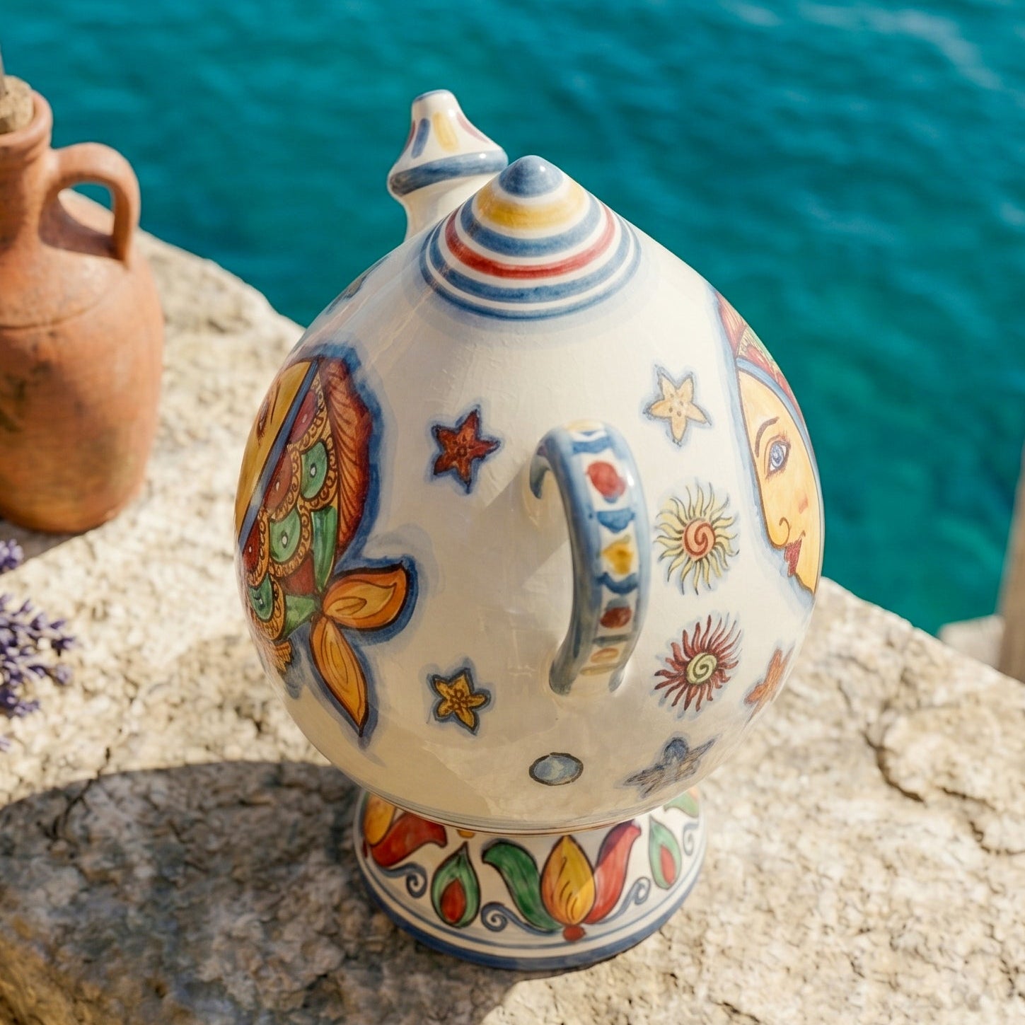 Sicilian Bummulu Water Jug H 25 cm / 9.8" – Sicilian majolica handcrafted in Caltagirone