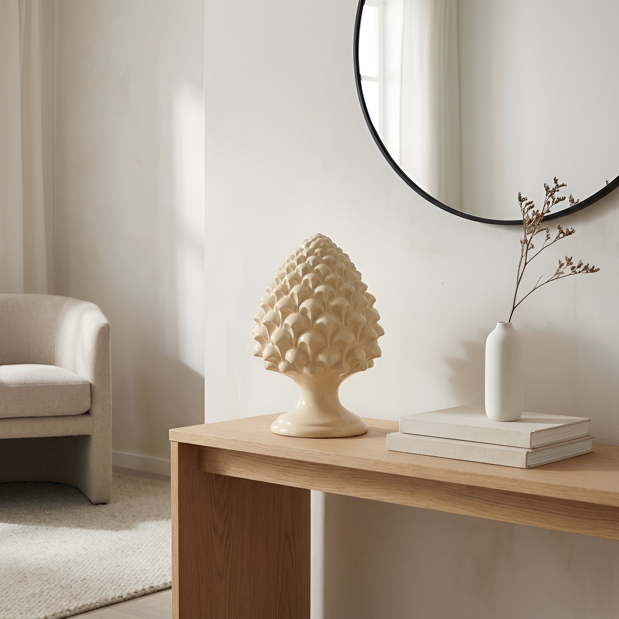 Caltagirone handmade pinecone modeled by hand height 15/35 Ivory Line