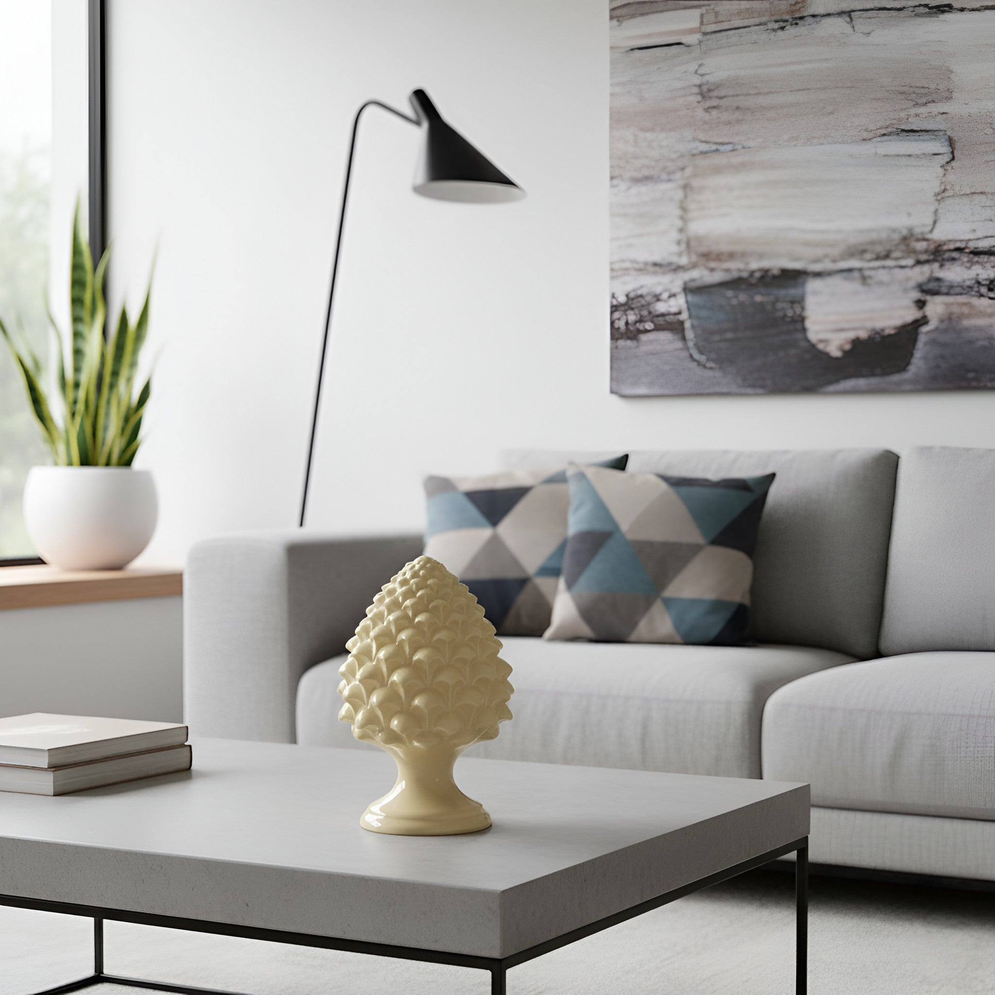 Caltagirone handmade pinecone modeled by hand height 15/35 Ivory Line