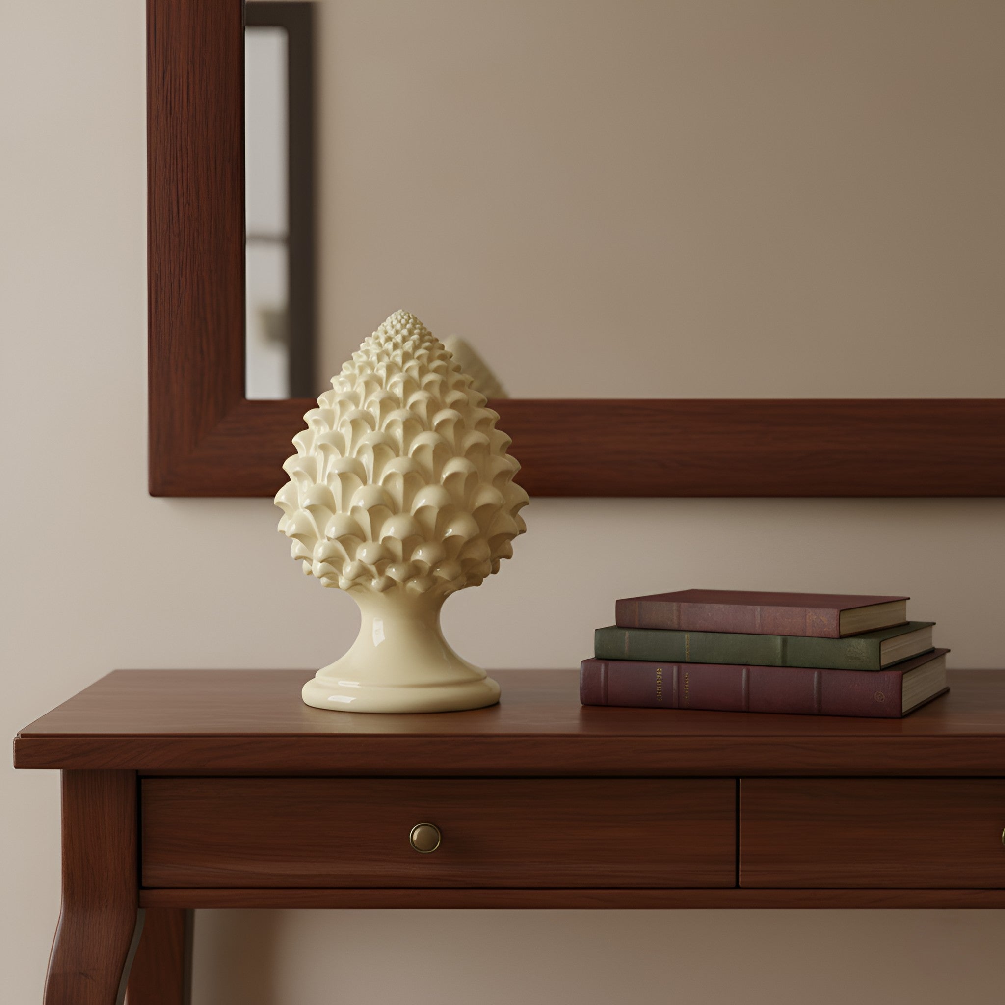 Caltagirone handmade pinecone modeled by hand height 15/35 Ivory Line