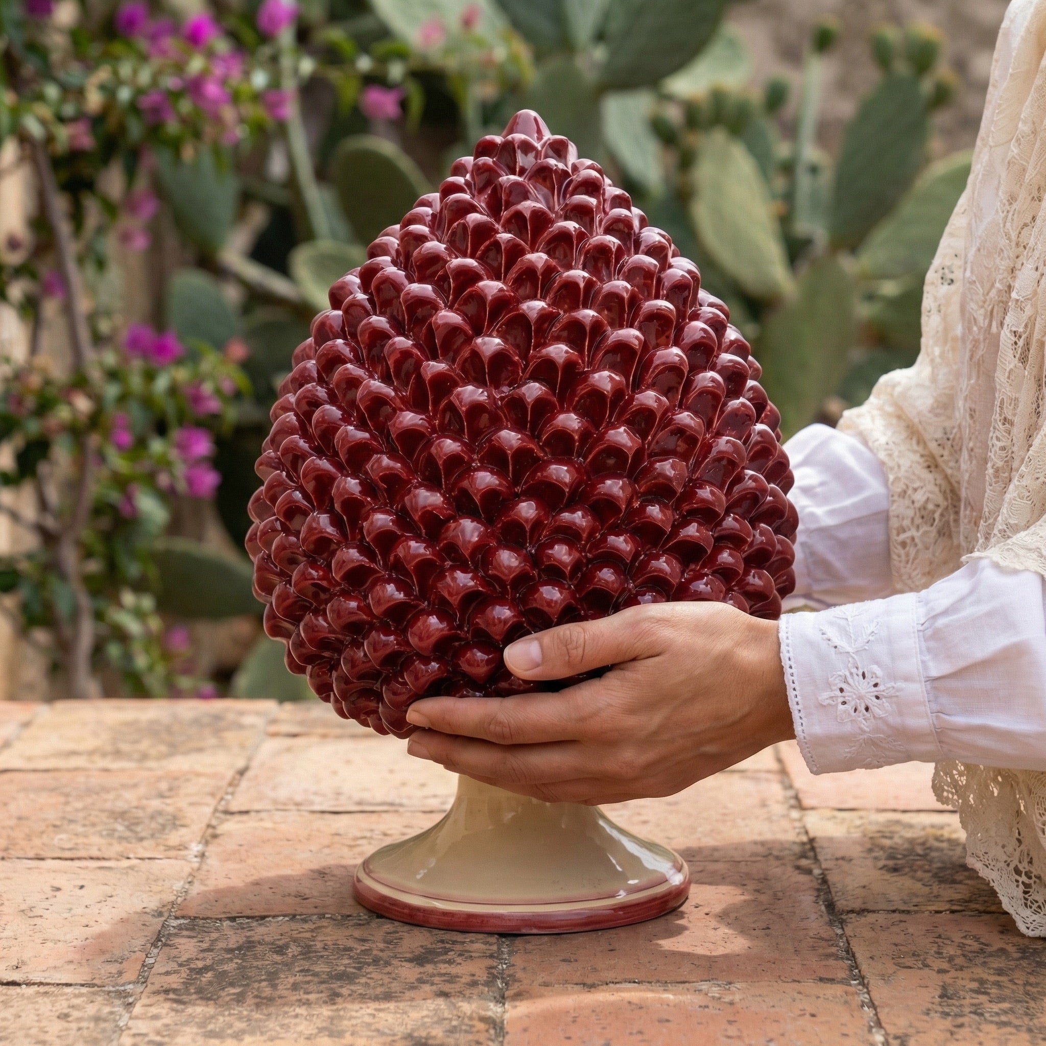 Artisan Pine Cone Monochrome Bordeaux - Caltagirone Sicily