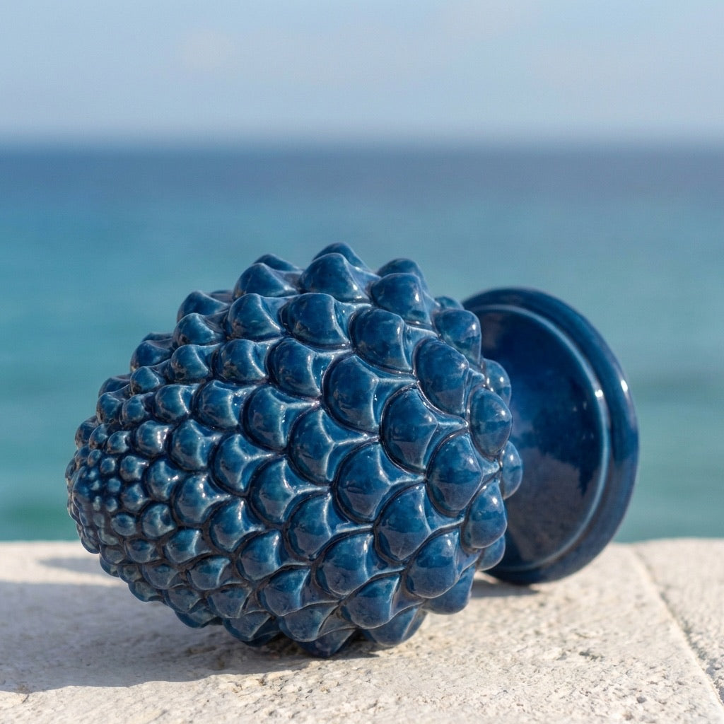 Caltagirone handmade pinecone modeled by hand height 15/35 Blue