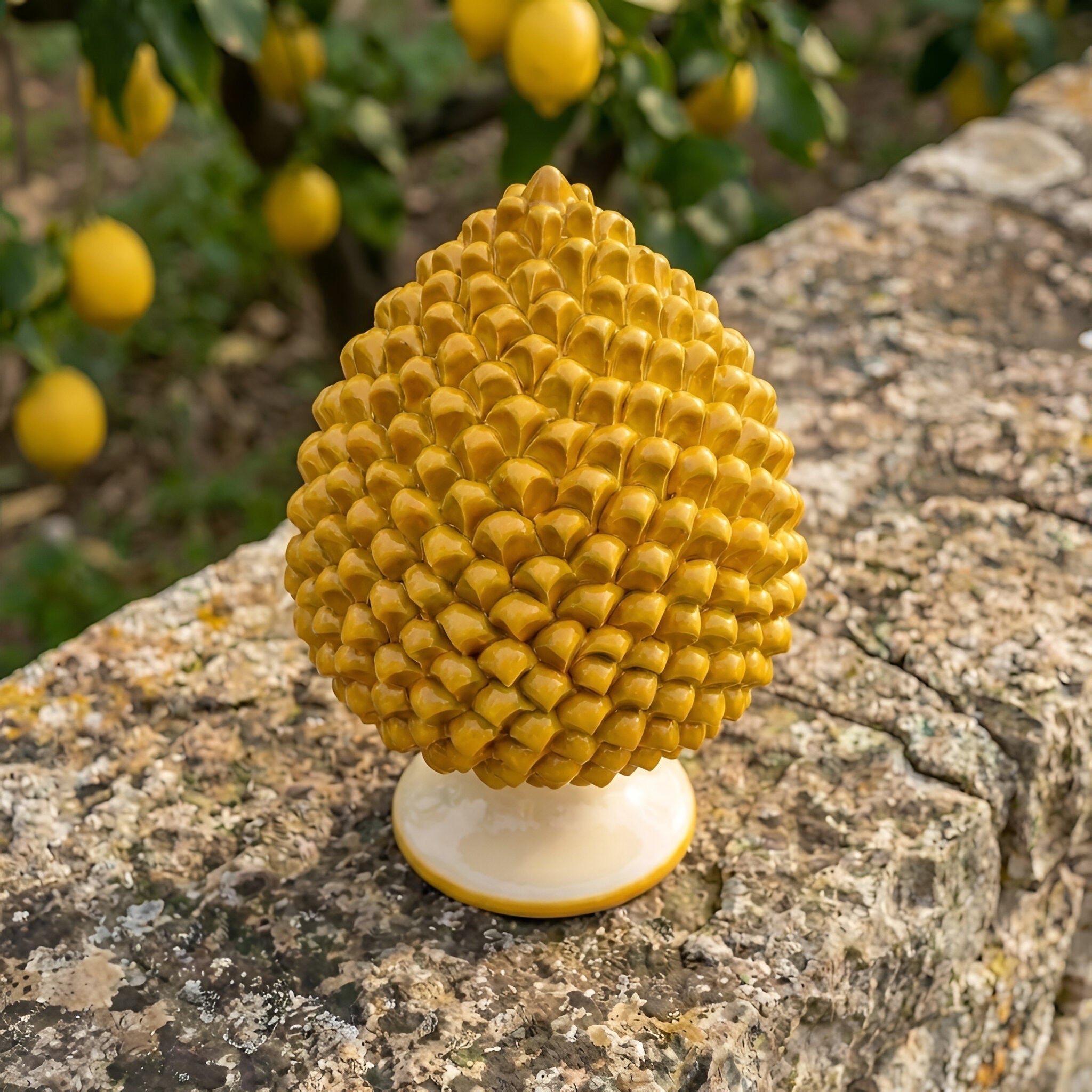 Caltagirone handmade pinecone modeled by hand height 25/40 green/orange