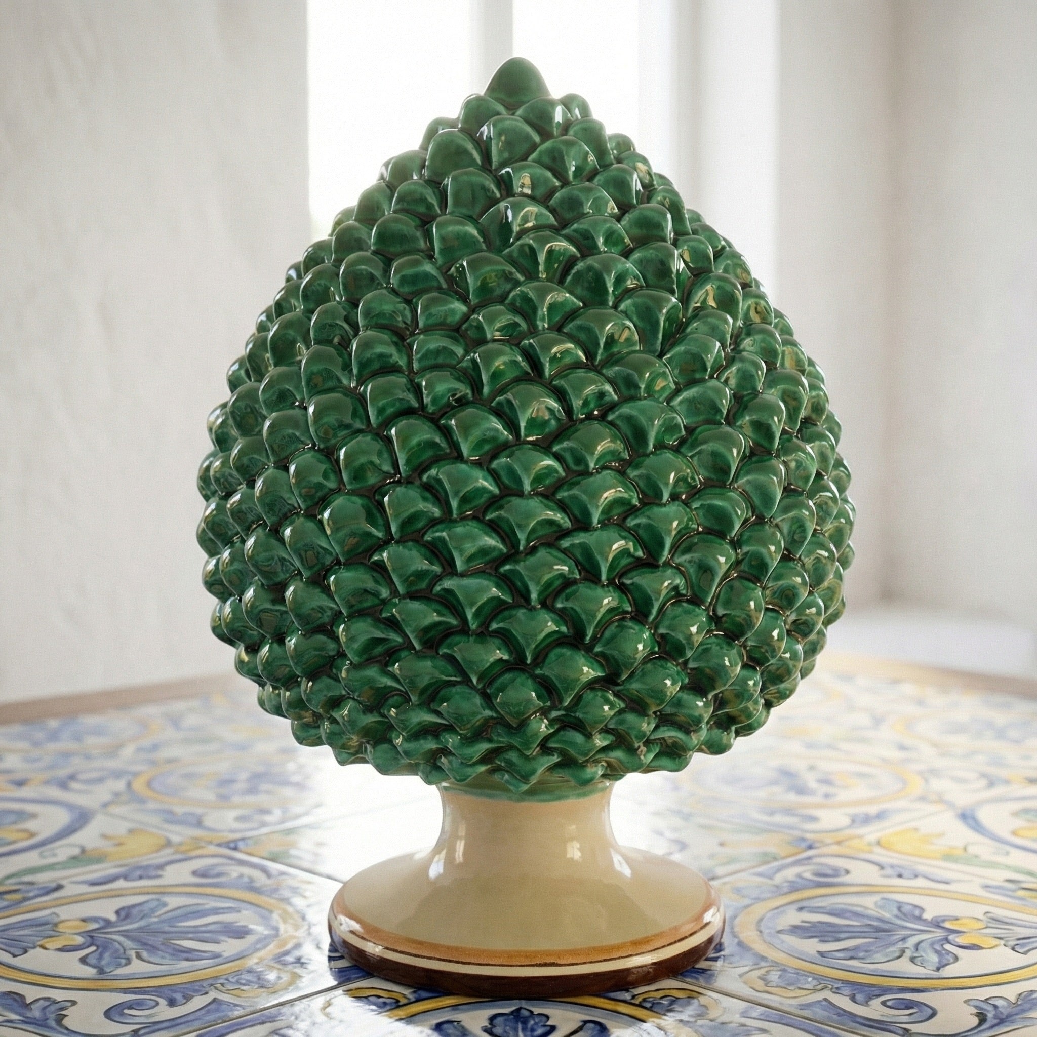 Caltagirone handmade pinecone modeled by hand height 25/40 green/orange