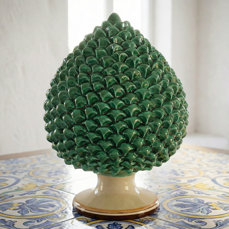 Caltagirone handmade pinecone modeled by hand height 25/40 green/orange